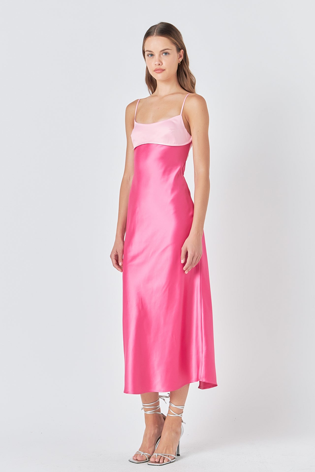 ENDLESS ROSE - Colorblock Satin Maxi Dress - DRESSES available at Objectrare