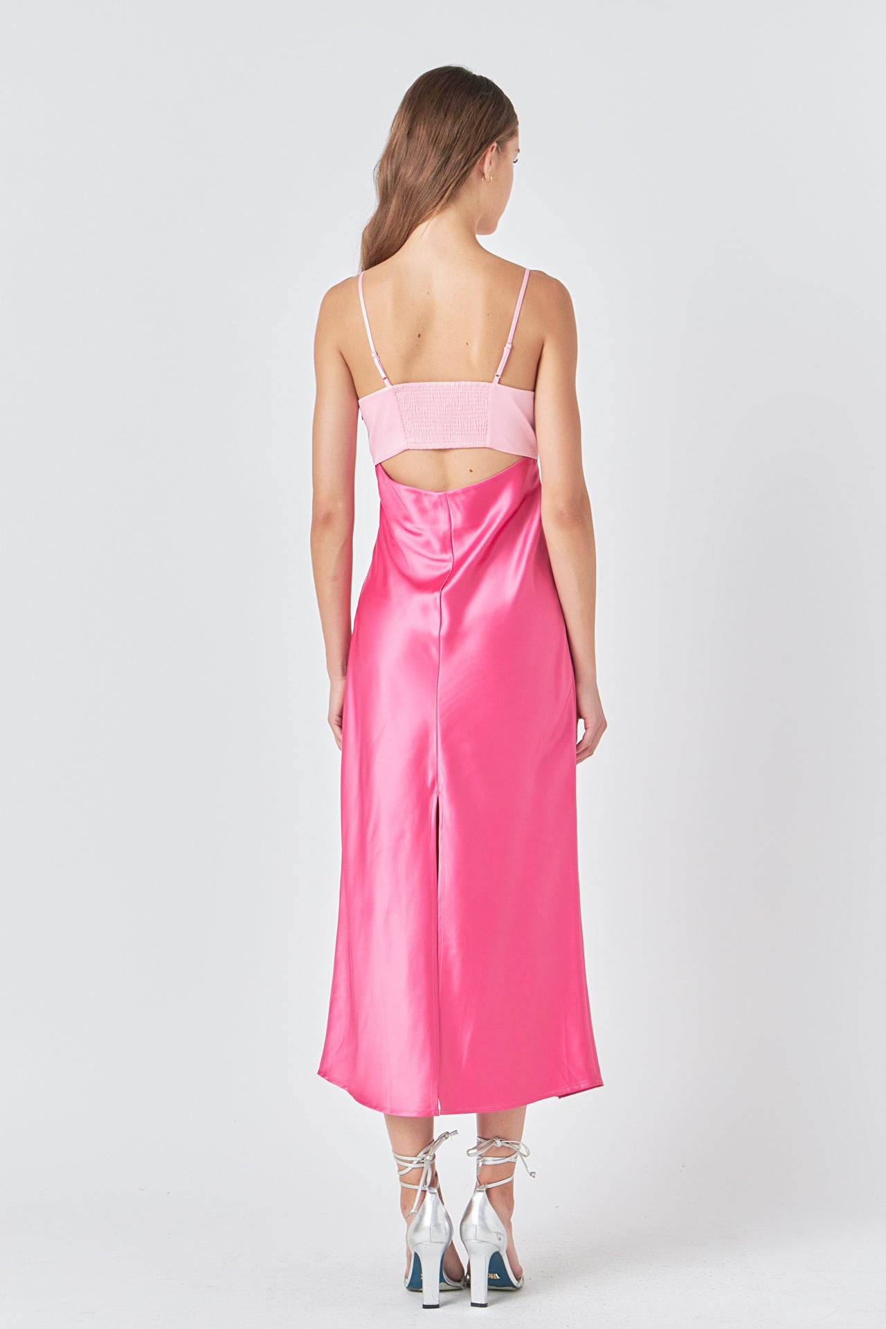 ENDLESS ROSE - Colorblock Satin Maxi Dress - DRESSES available at Objectrare