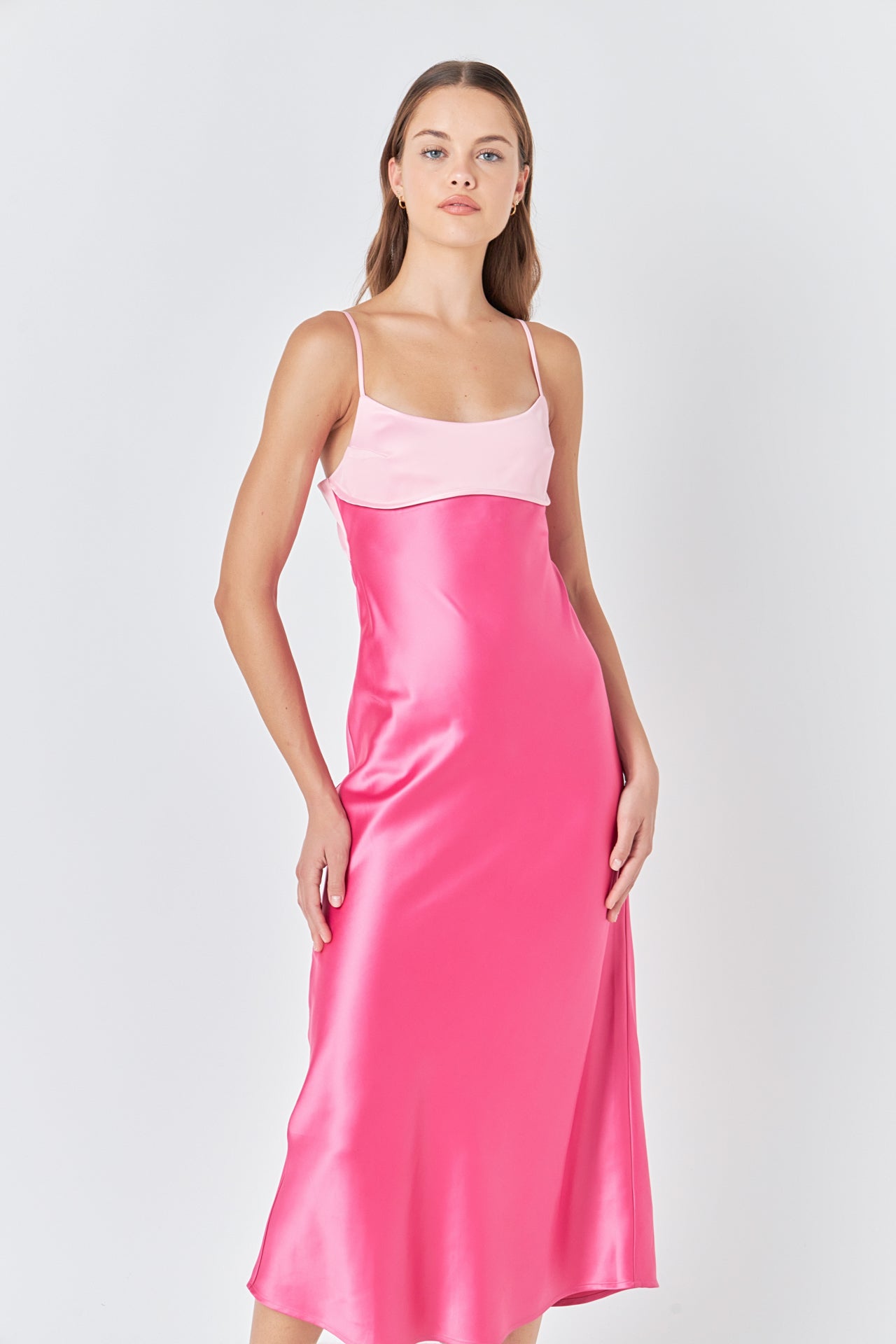 ENDLESS ROSE - Colorblock Satin Maxi Dress - DRESSES available at Objectrare