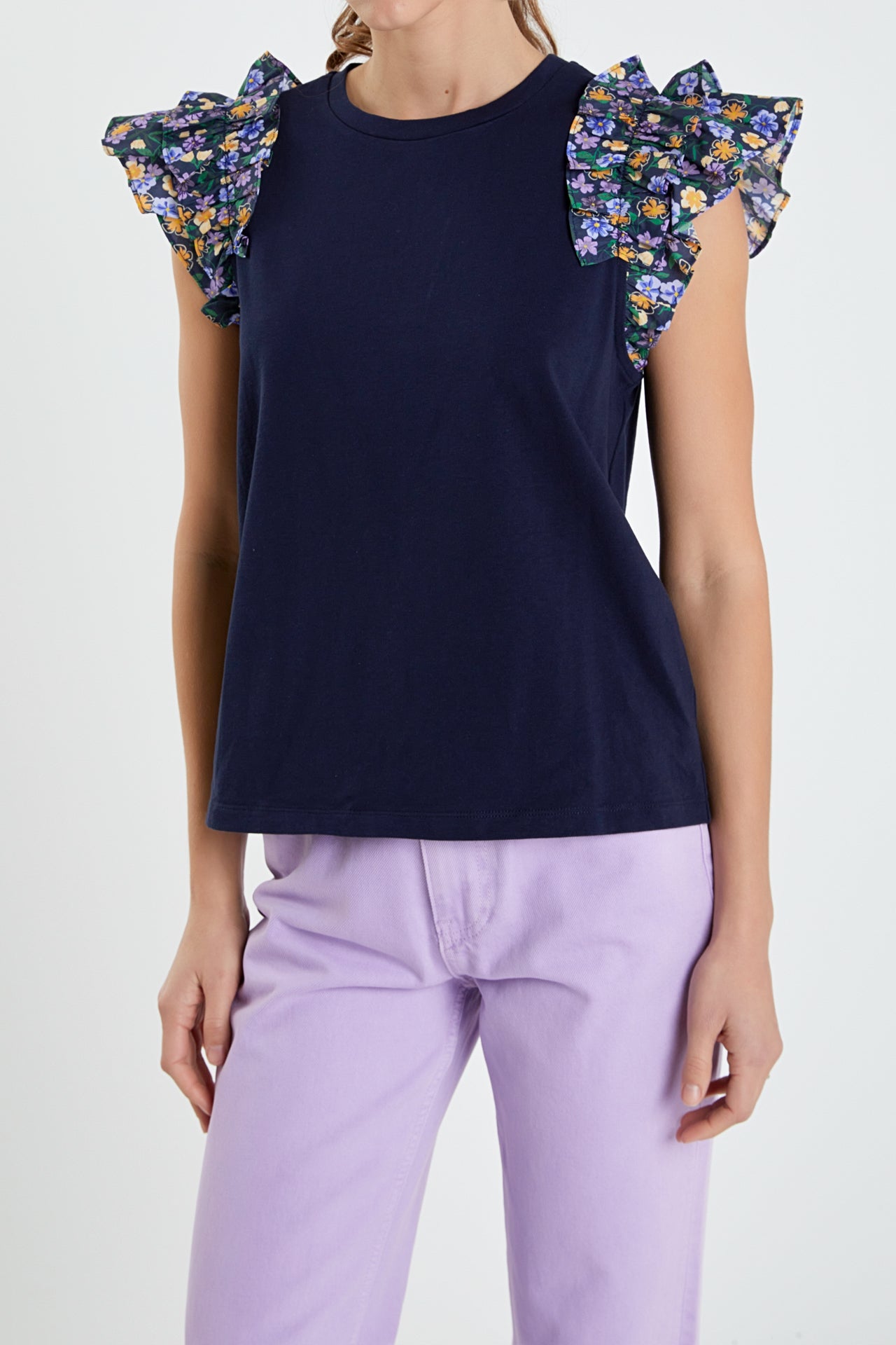 ENGLISH FACTORY - Floral Ruffle Detail T-shirt - TOPS available at Objectrare