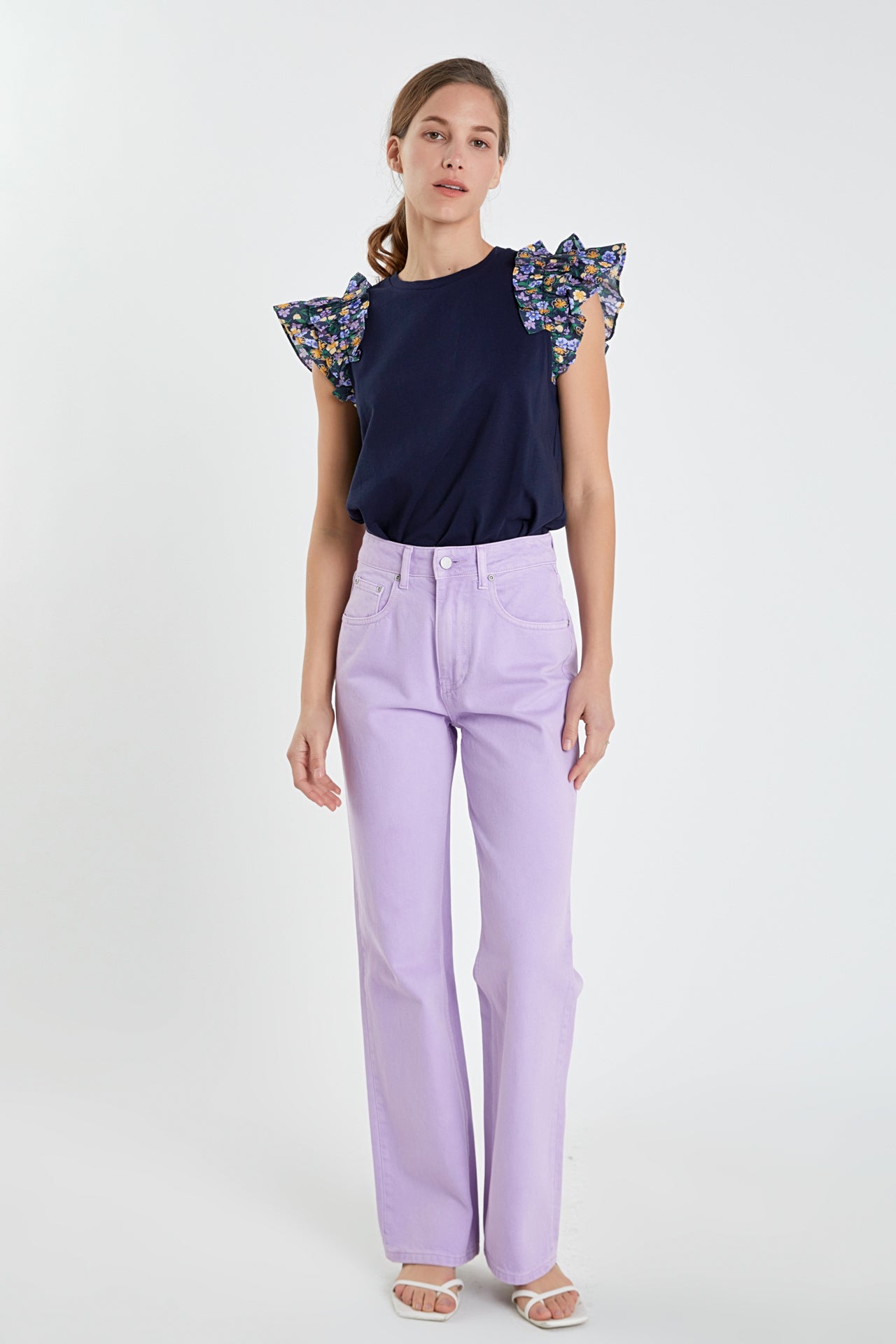 ENGLISH FACTORY - Floral Ruffle Detail T-shirt - TOPS available at Objectrare