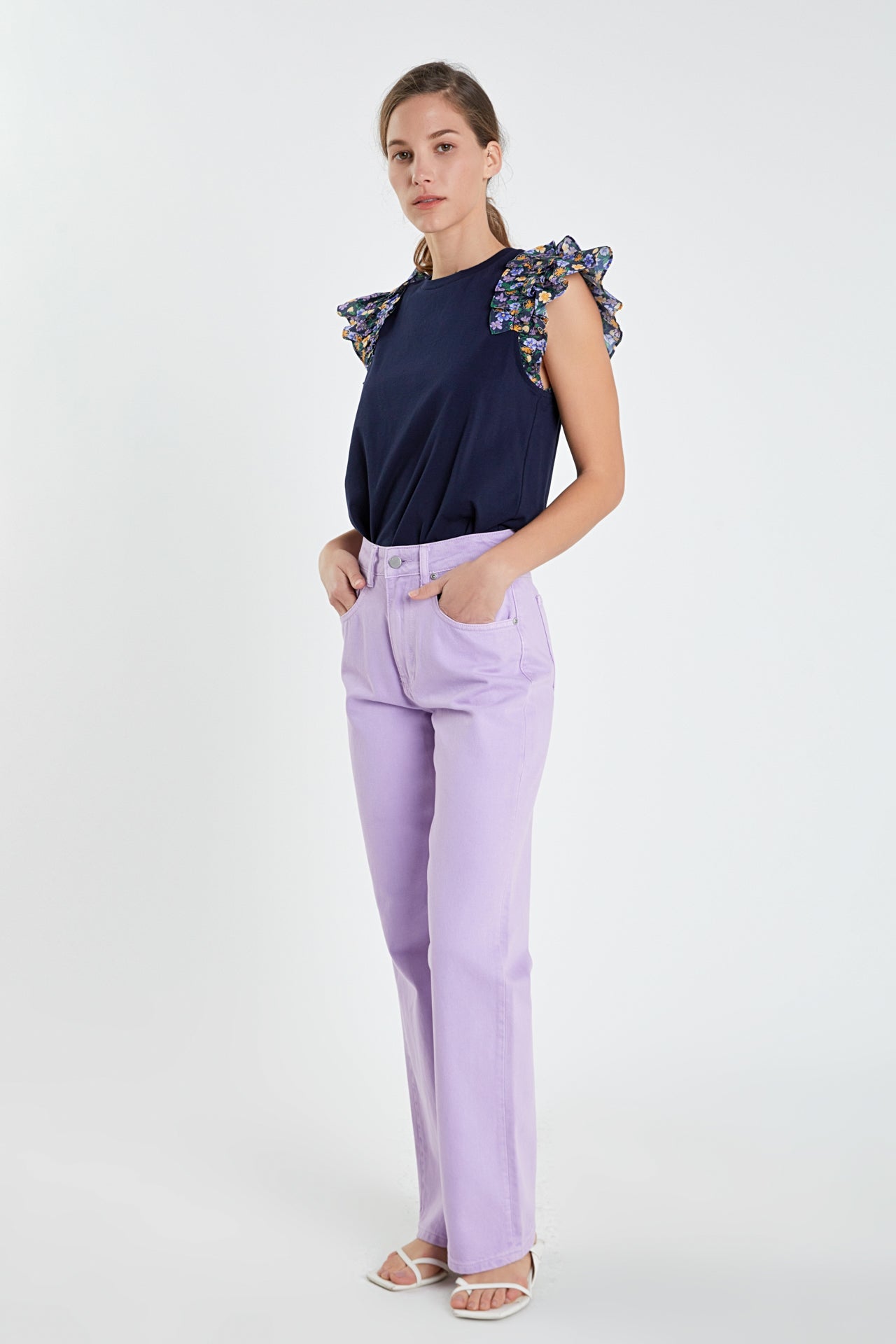 ENGLISH FACTORY - Floral Ruffle Detail T-shirt - TOPS available at Objectrare