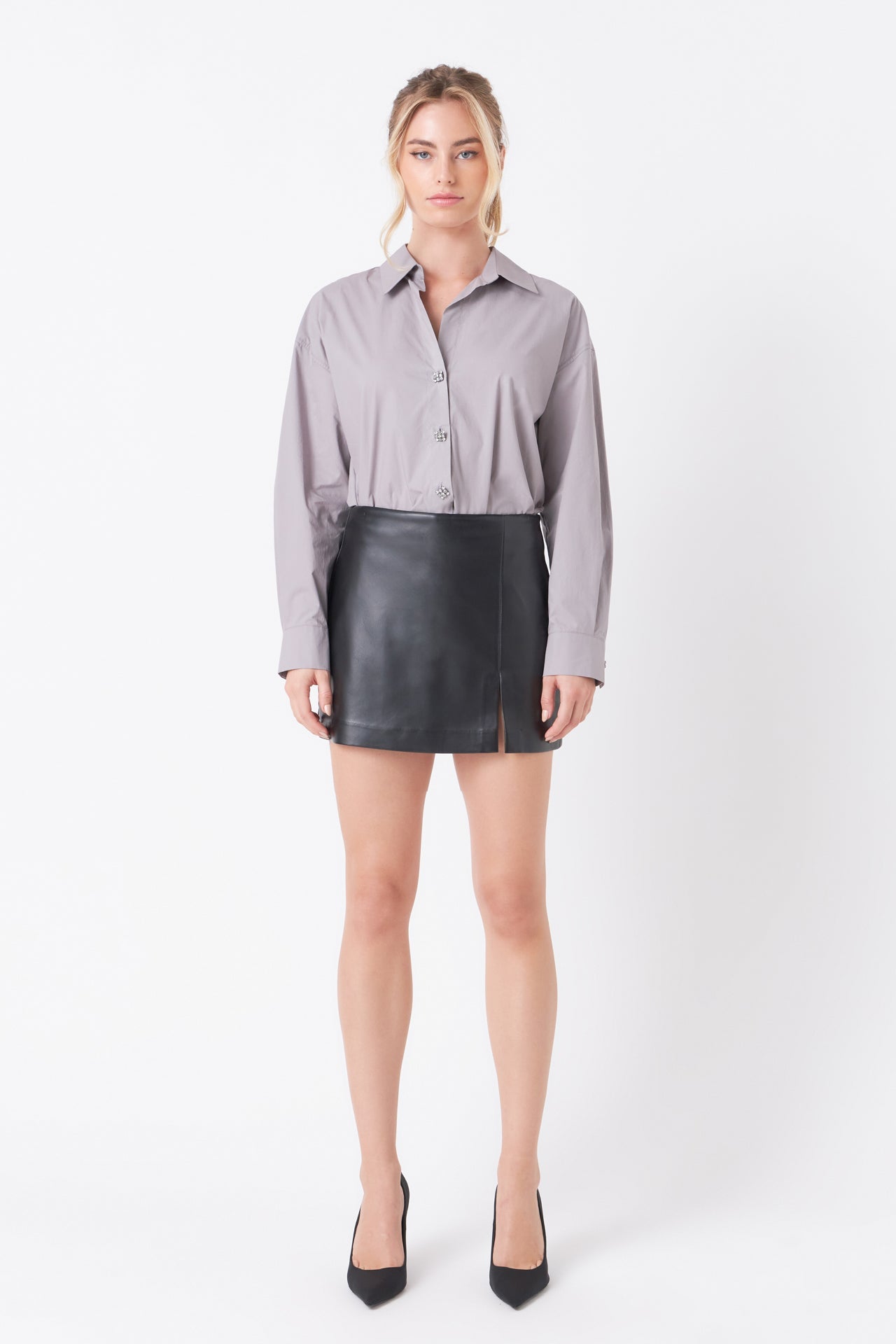 ENDLESS ROSE - Pu Slit Detail Skort - SKORTS available at Objectrare