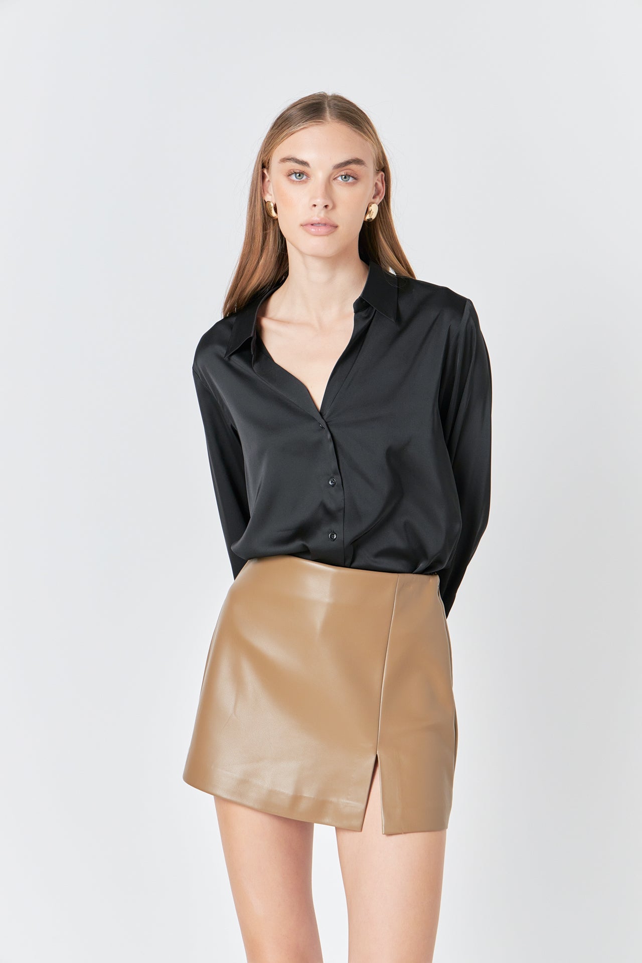 ENDLESS ROSE - Pu Slit Detail Skort - SKORTS available at Objectrare