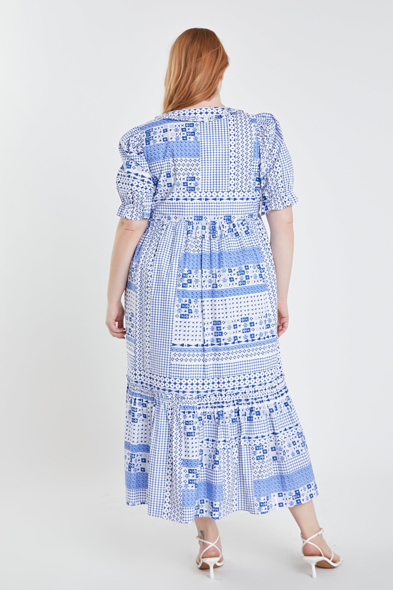 Plus Size Geometric Print Tiered Midi Dress