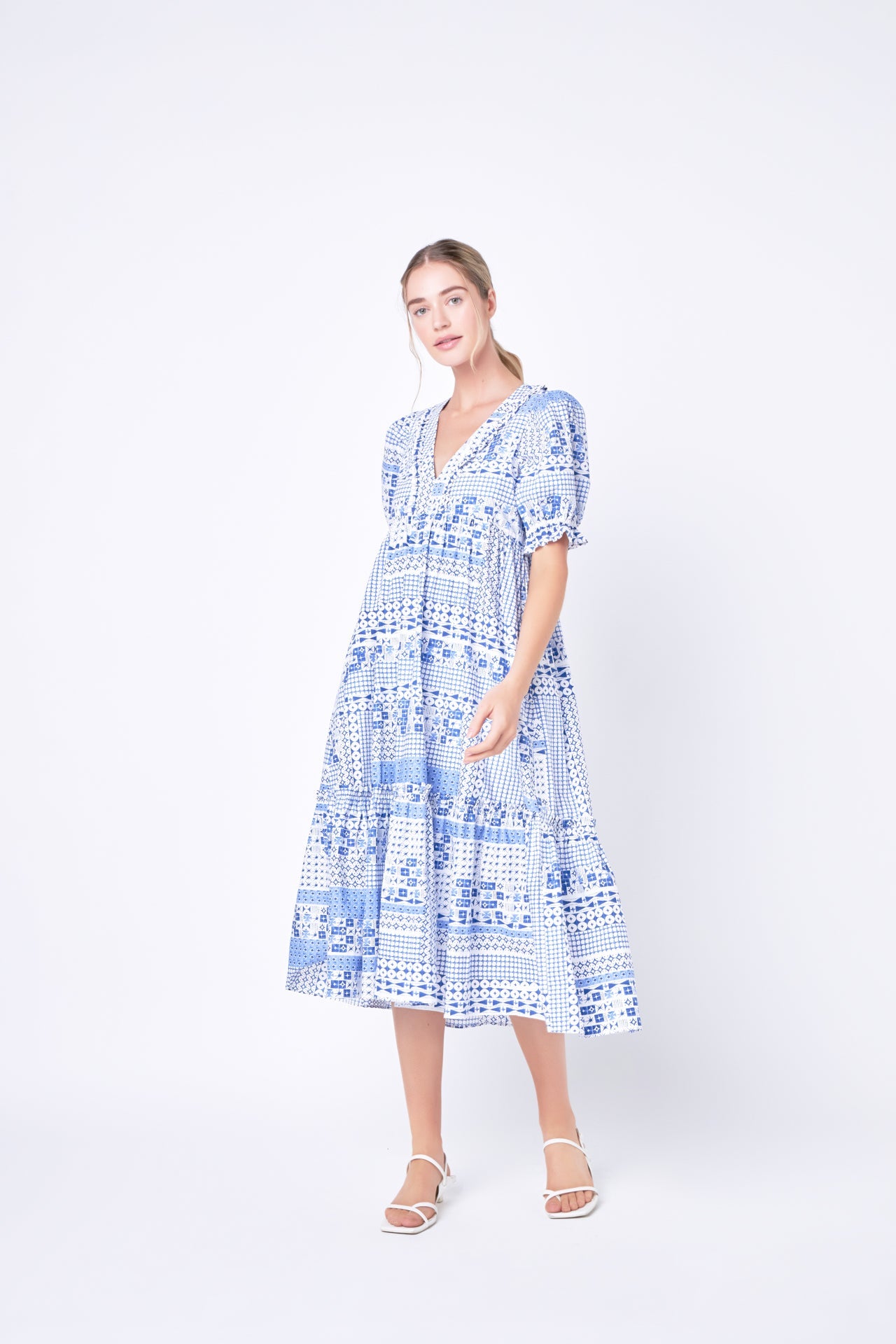ENGLISH FACTORY - Geometric Print Tiered Midi Dress - DRESSES available at Objectrare