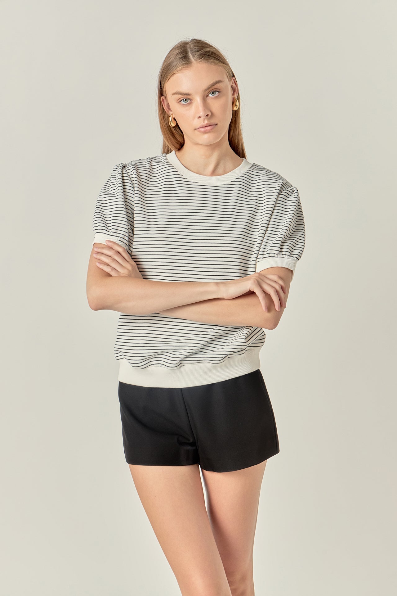 ENGLISH FACTORY - Stripe Terry Puff Sleeve Sweatshirt - TOPS available at Objectrare