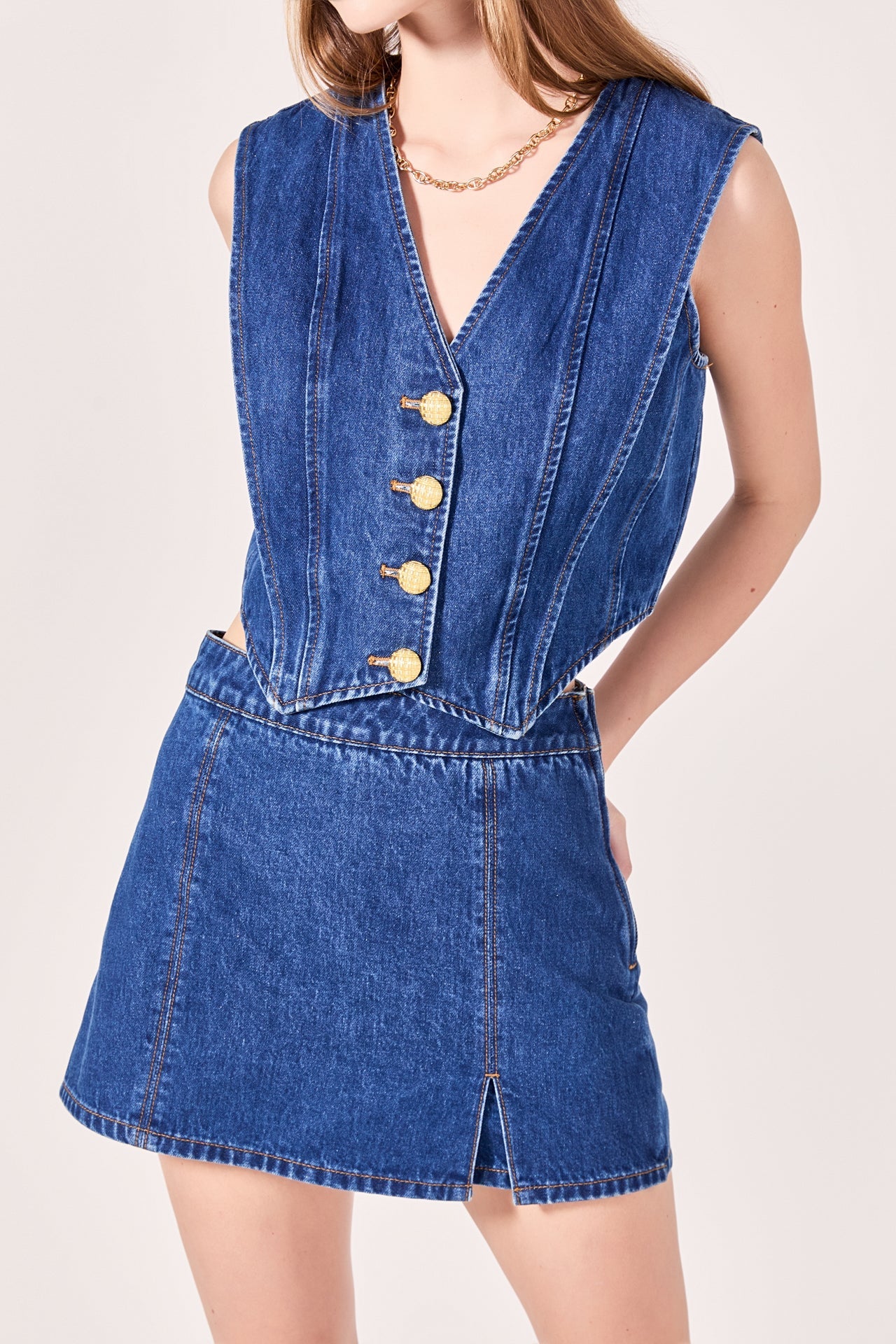 ENGLISH FACTORY - High-waisted Denim Mini Skort - SKORTS available at Objectrare