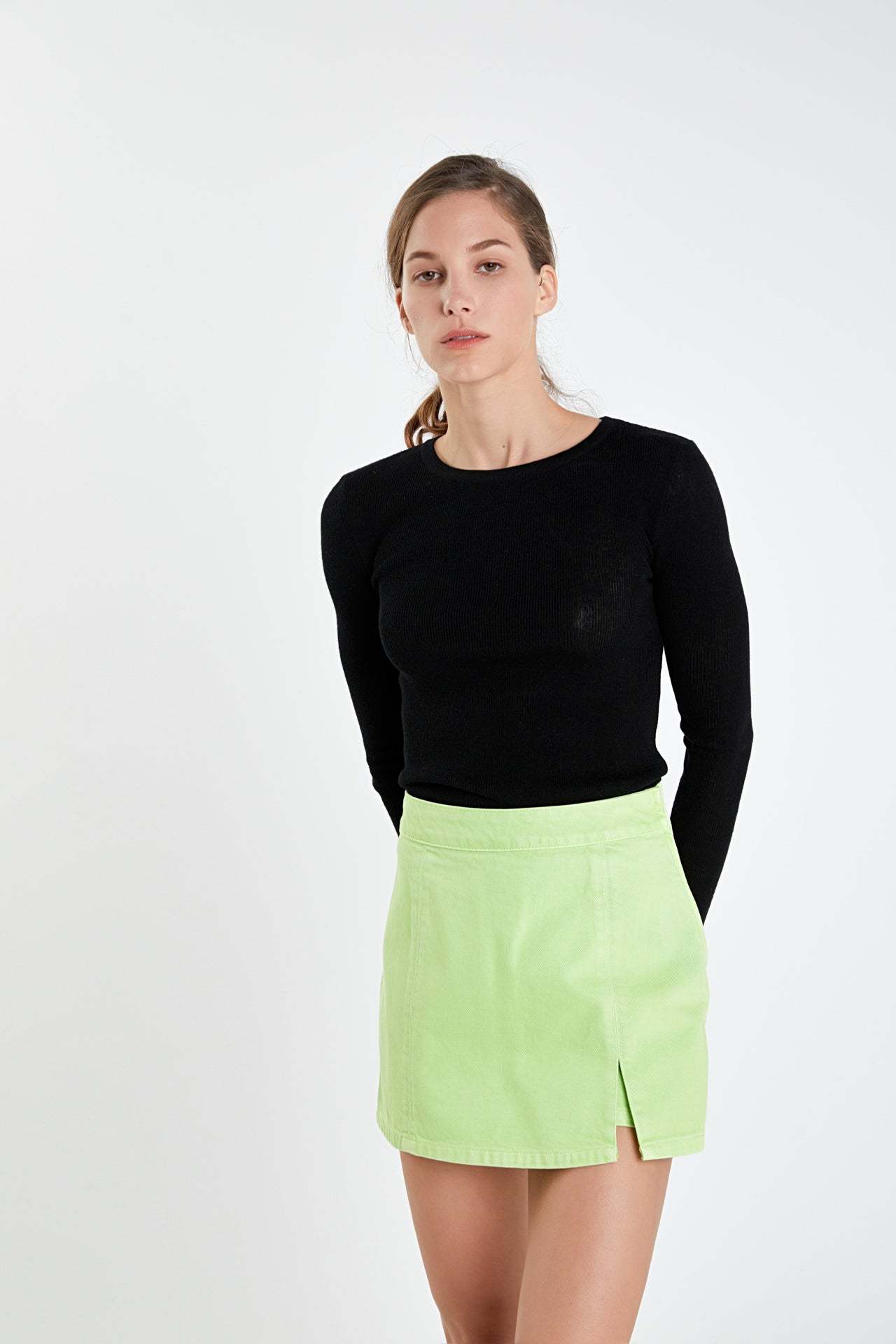 High-waisted Denim Mini Skort - Sale