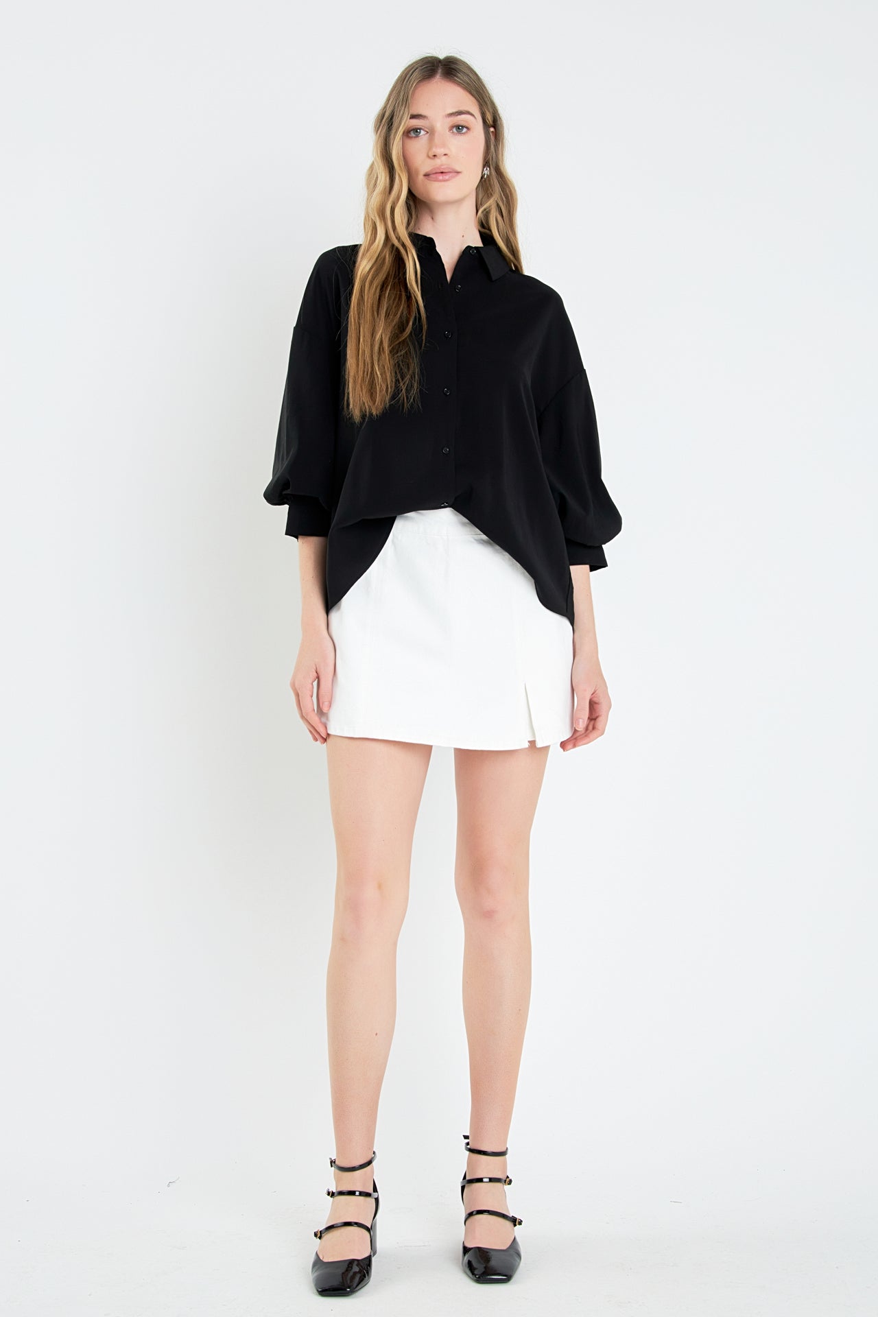 High-waisted Denim Mini Skort