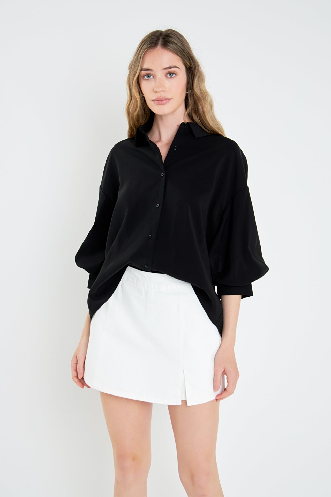 High-waisted Denim Mini Skort