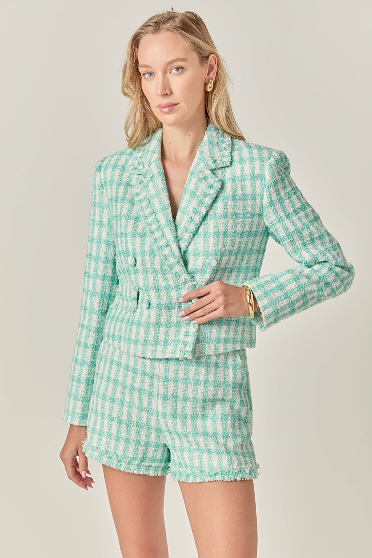 ENGLISH FACTORY - Textured Checkered Double Breasted Blazer - BLAZERS available at Objectrare