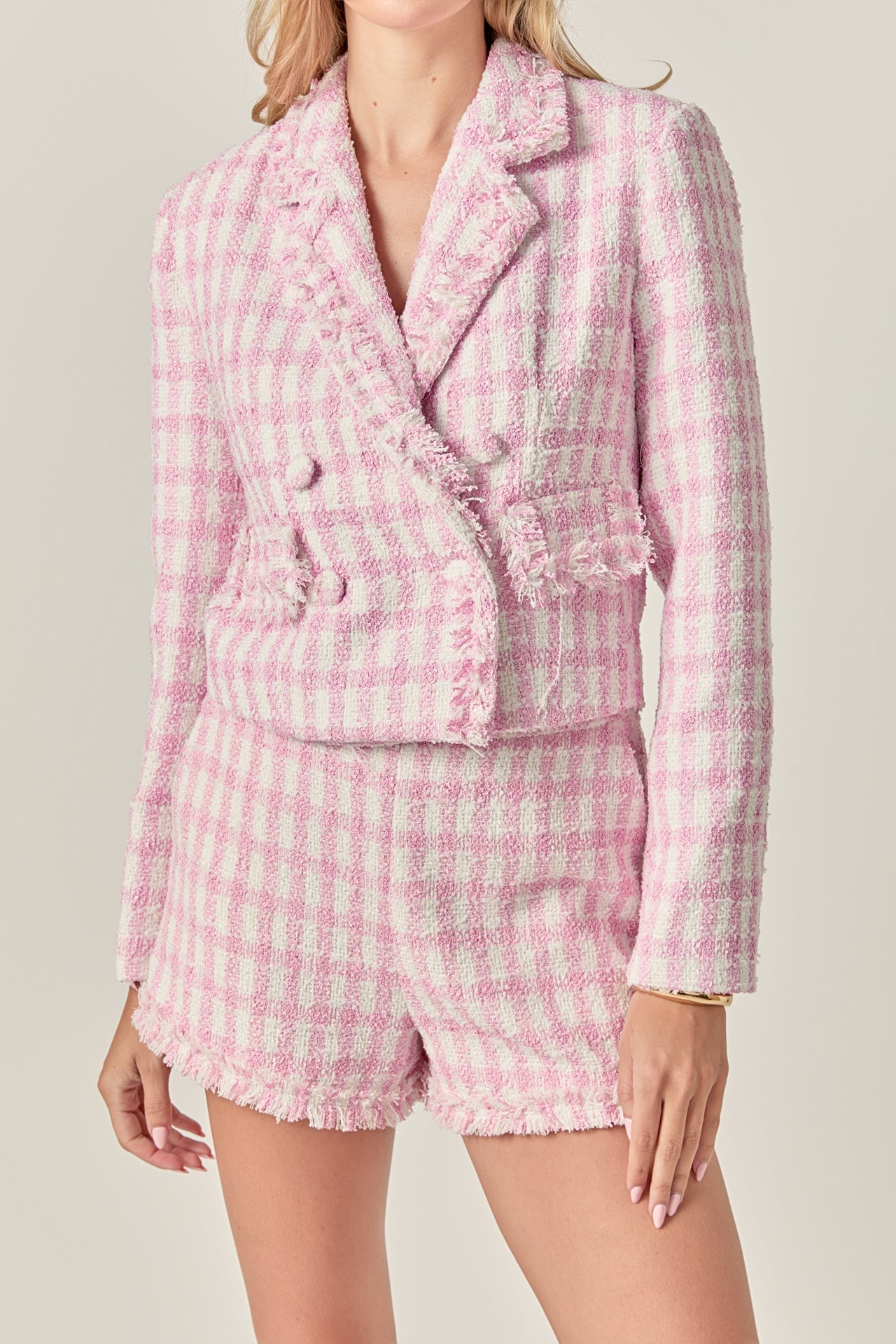 ENGLISH FACTORY - Textured Checkered Double Breasted Blazer - BLAZERS available at Objectrare