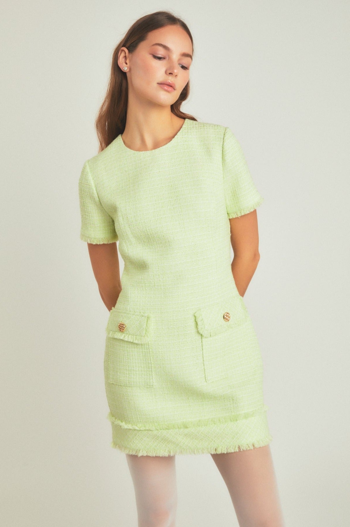 ENDLESS ROSE - Tweed Short Sleeve Mini Dress - DRESSES available at Objectrare