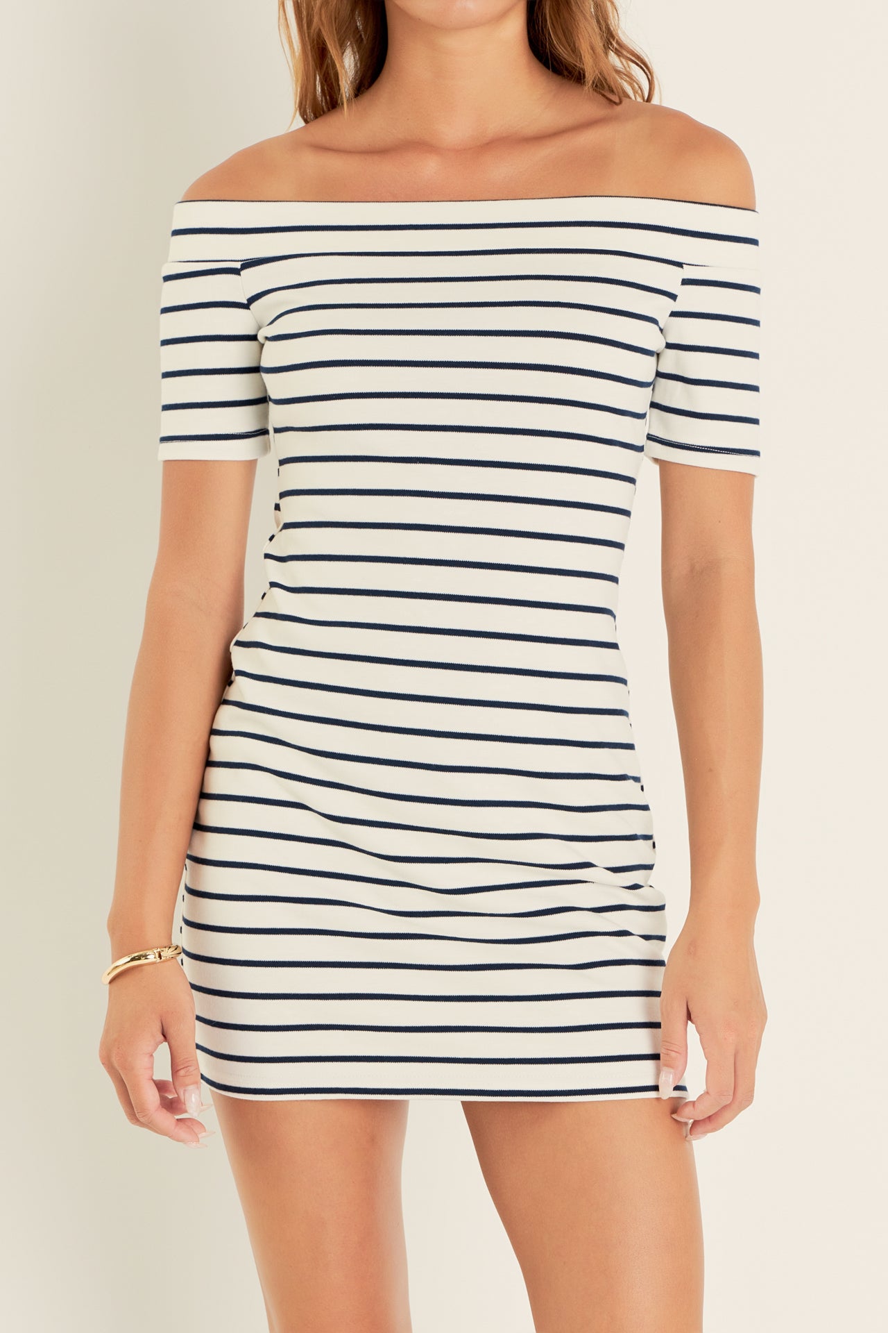 ENGLISH FACTORY - Striped Off Shoulder Knit Dress - DRESSES available at Objectrare