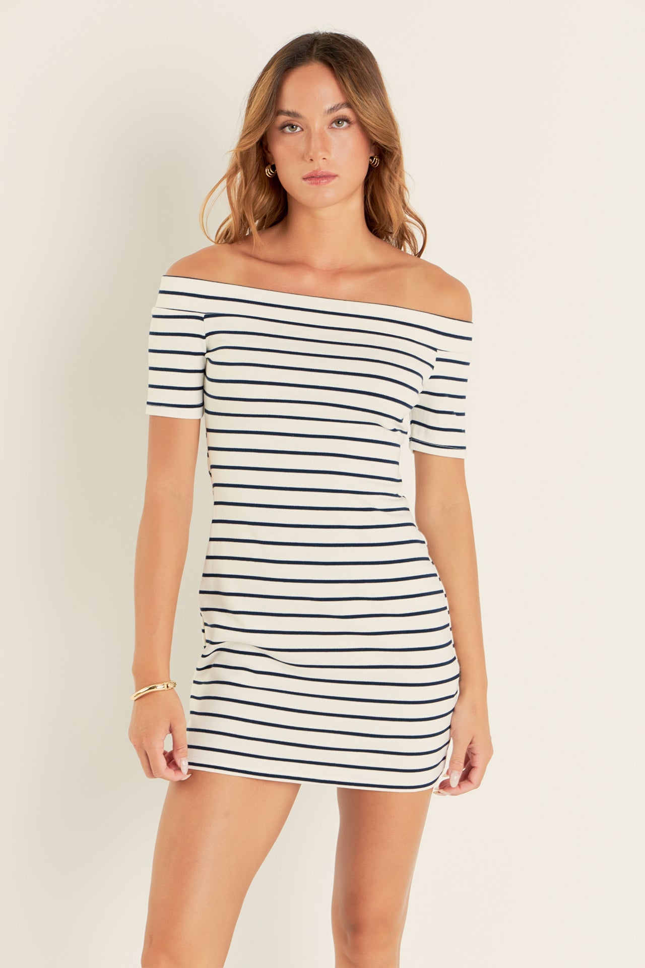 ENGLISH FACTORY - Striped Off Shoulder Knit Dress - DRESSES available at Objectrare