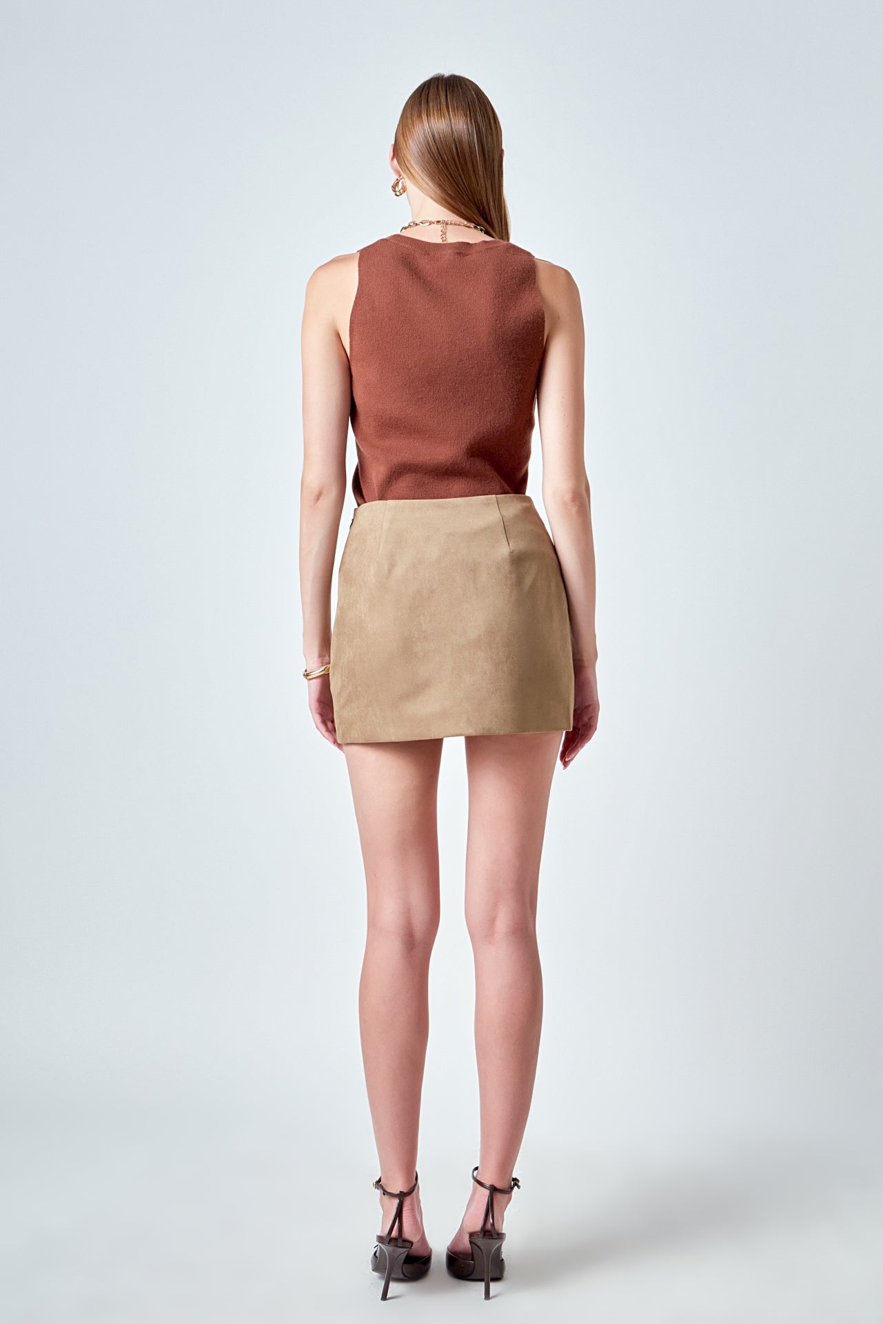Faux Suede Pocketed Mini Skirt