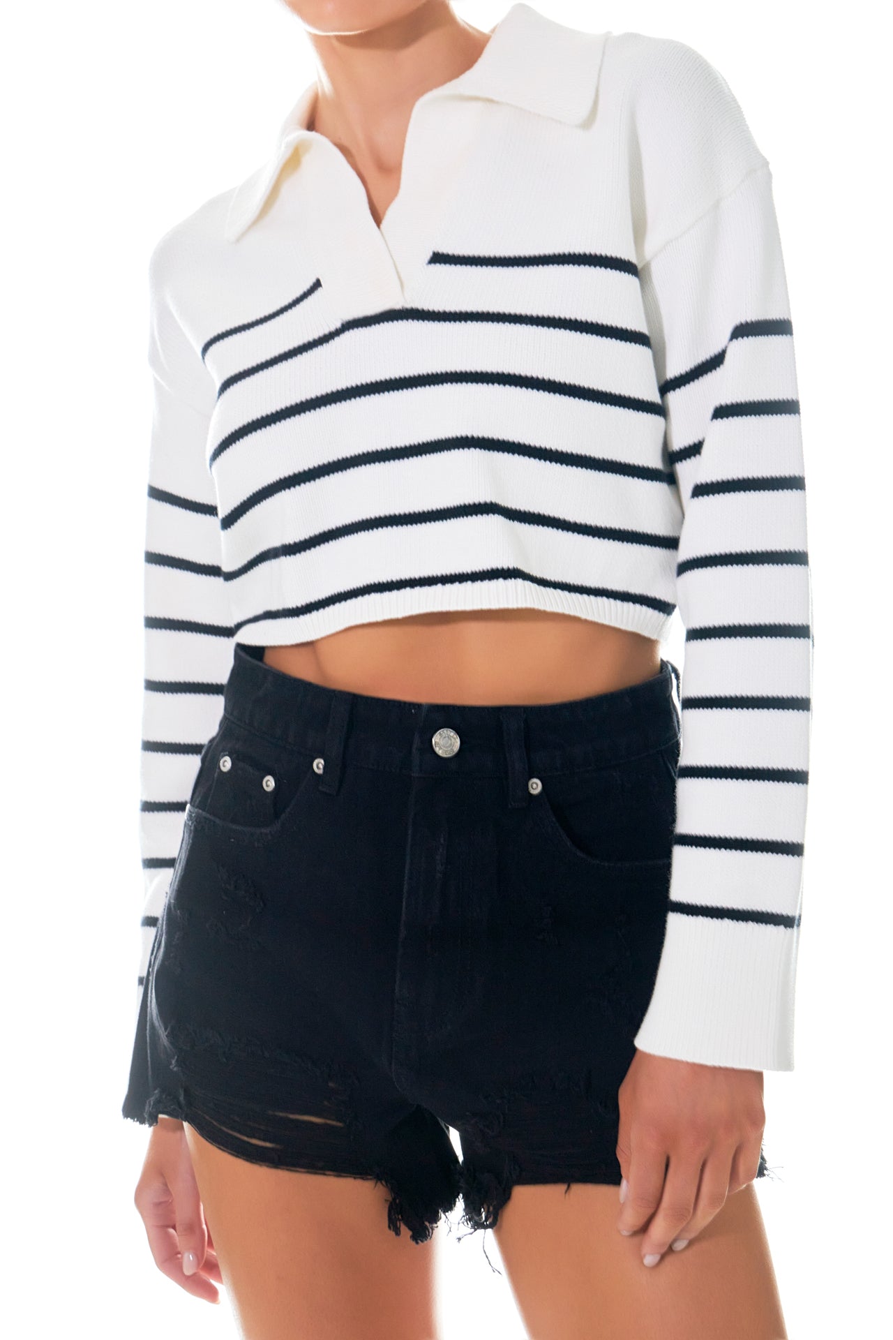 GREY LAB - Striped Crop Poly Sweater - SWEATERS & KNITS available at Objectrare