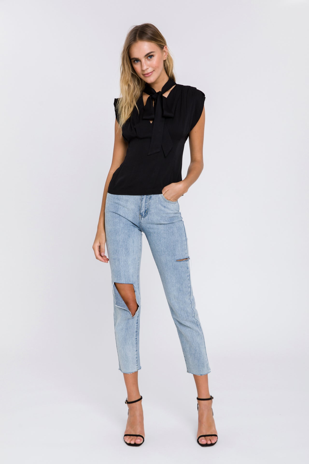 GREY LAB - Sleeveless Blouse WIth Tie - TOPS available at Objectrare