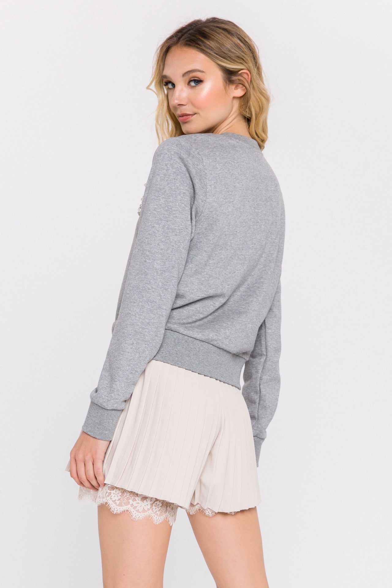 ENDLESS ROSE - Lettering Pearl Beads Sweatshirt - HOODIES & SWEATSHIRTS available at Objectrare