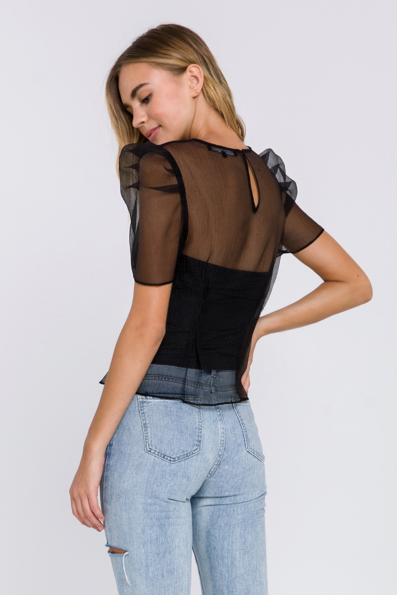 ENDLESS ROSE - Mesh Puff Short Sleeve Top - TOPS available at Objectrare