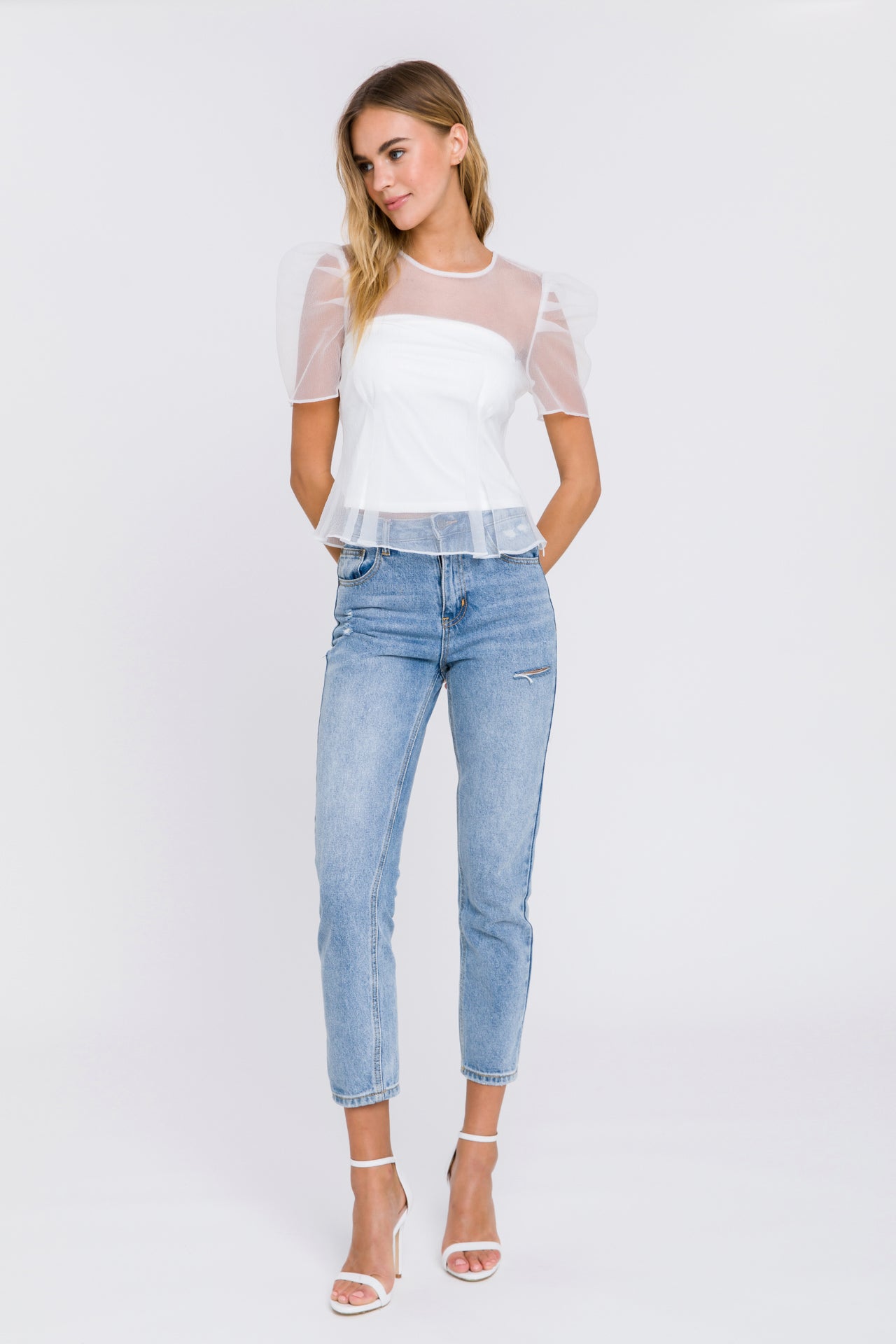 ENDLESS ROSE - Mesh Puff Short Sleeve Top - TOPS available at Objectrare