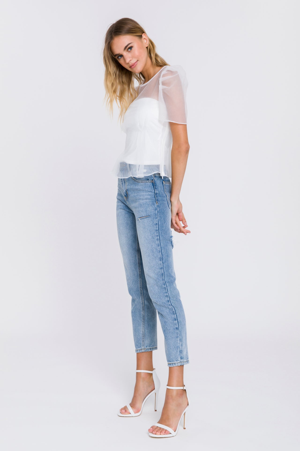 ENDLESS ROSE - Mesh Puff Short Sleeve Top - TOPS available at Objectrare
