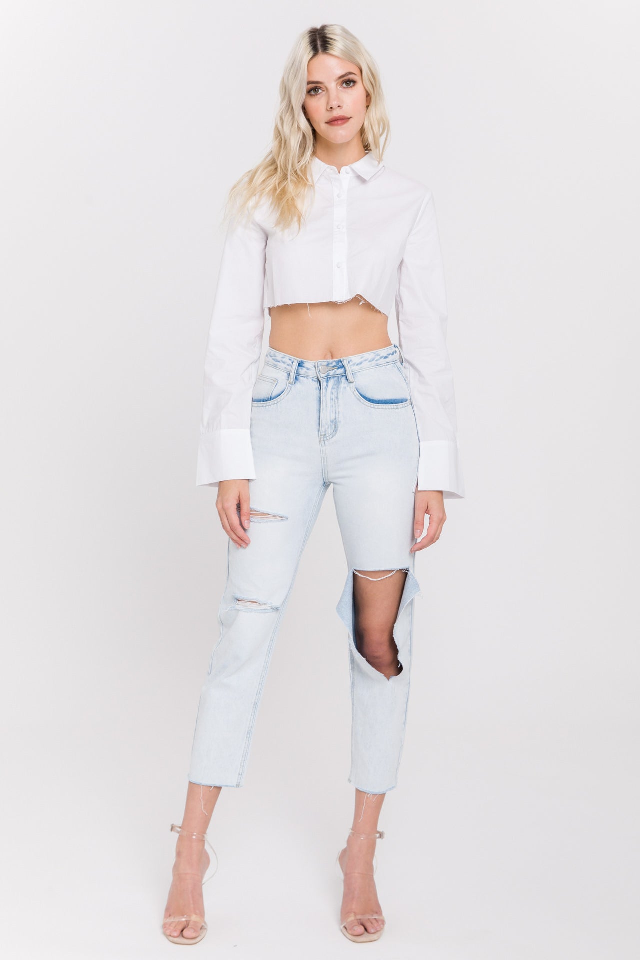 GREY LAB - Cropped Long Sleeve Shirt - TOPS available at Objectrare