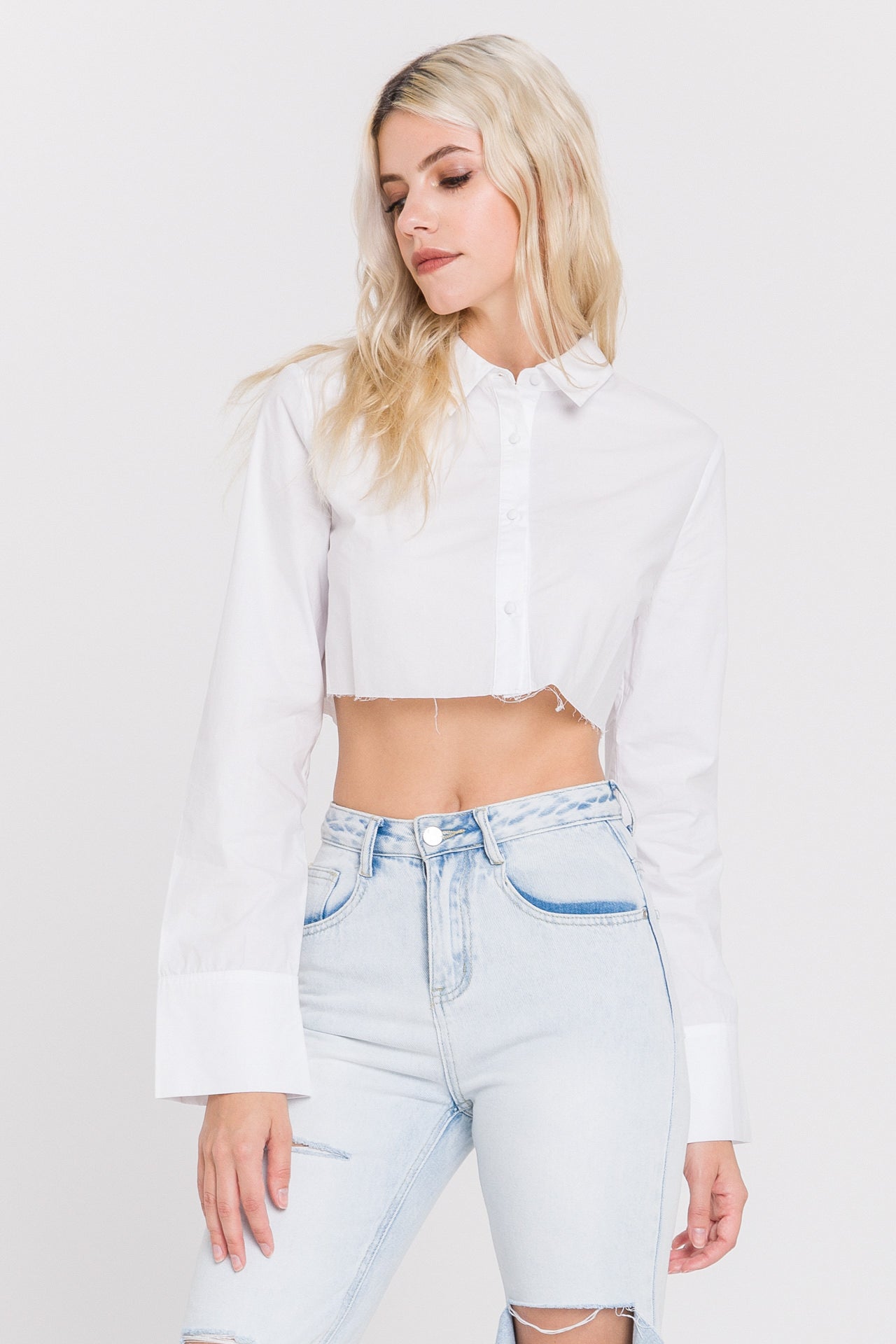 GREY LAB - Cropped Long Sleeve Shirt - TOPS available at Objectrare