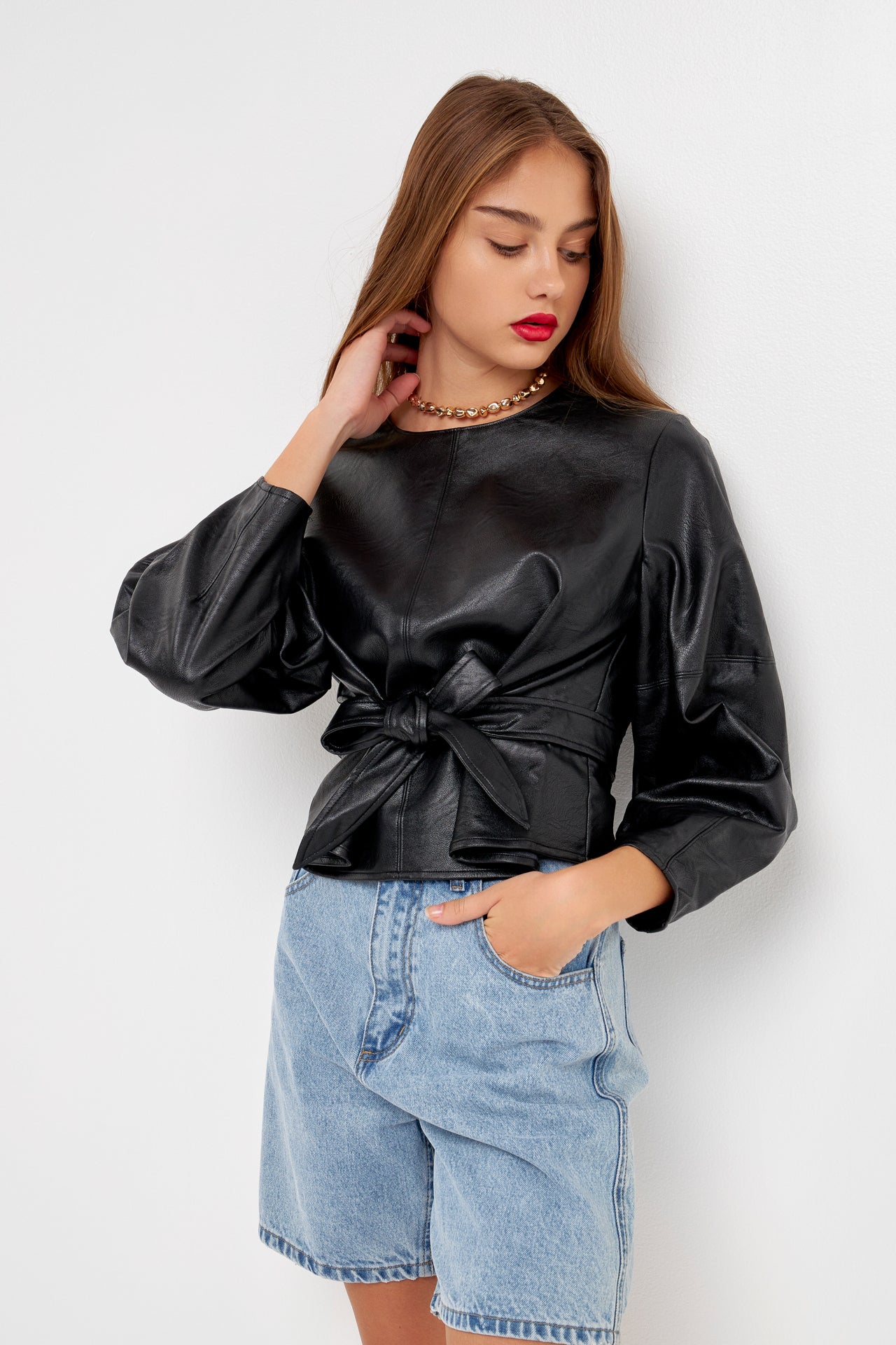 GREY LAB - Pu Top with Tie - TOPS available at Objectrare