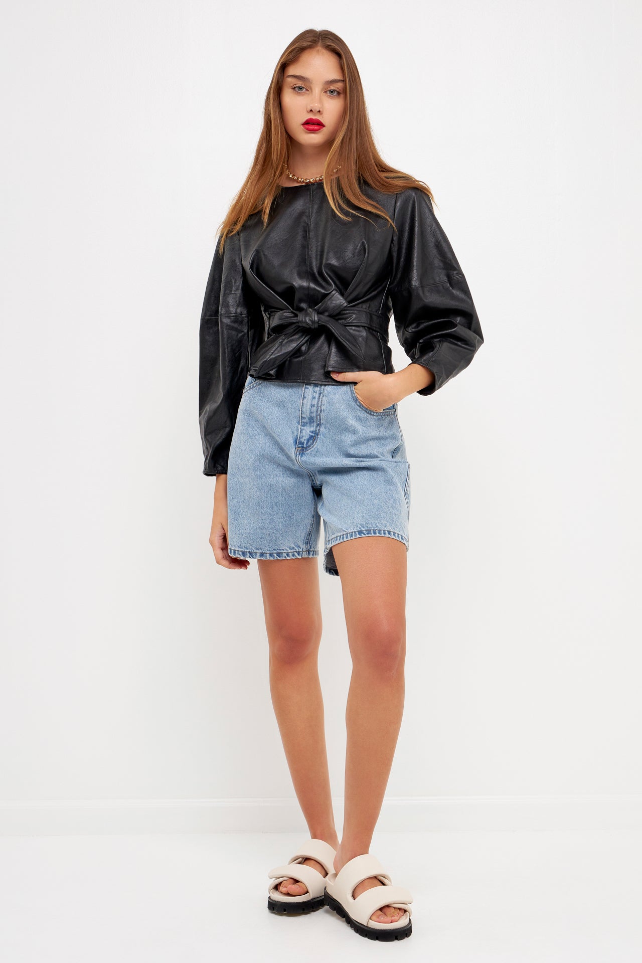 GREY LAB - Pu Top with Tie - TOPS available at Objectrare