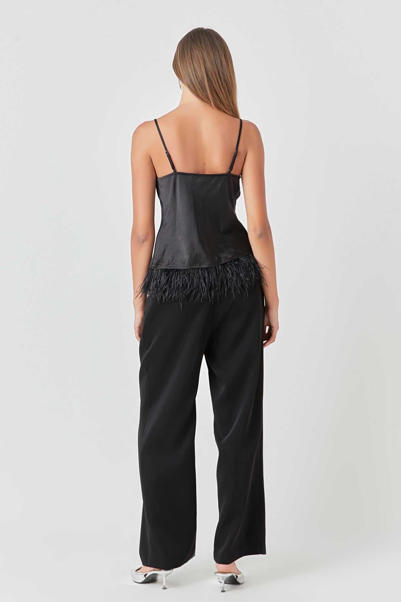 ENDLESS ROSE - Satin Cowl Neck Top with Feather - TOPS available at Objectrare