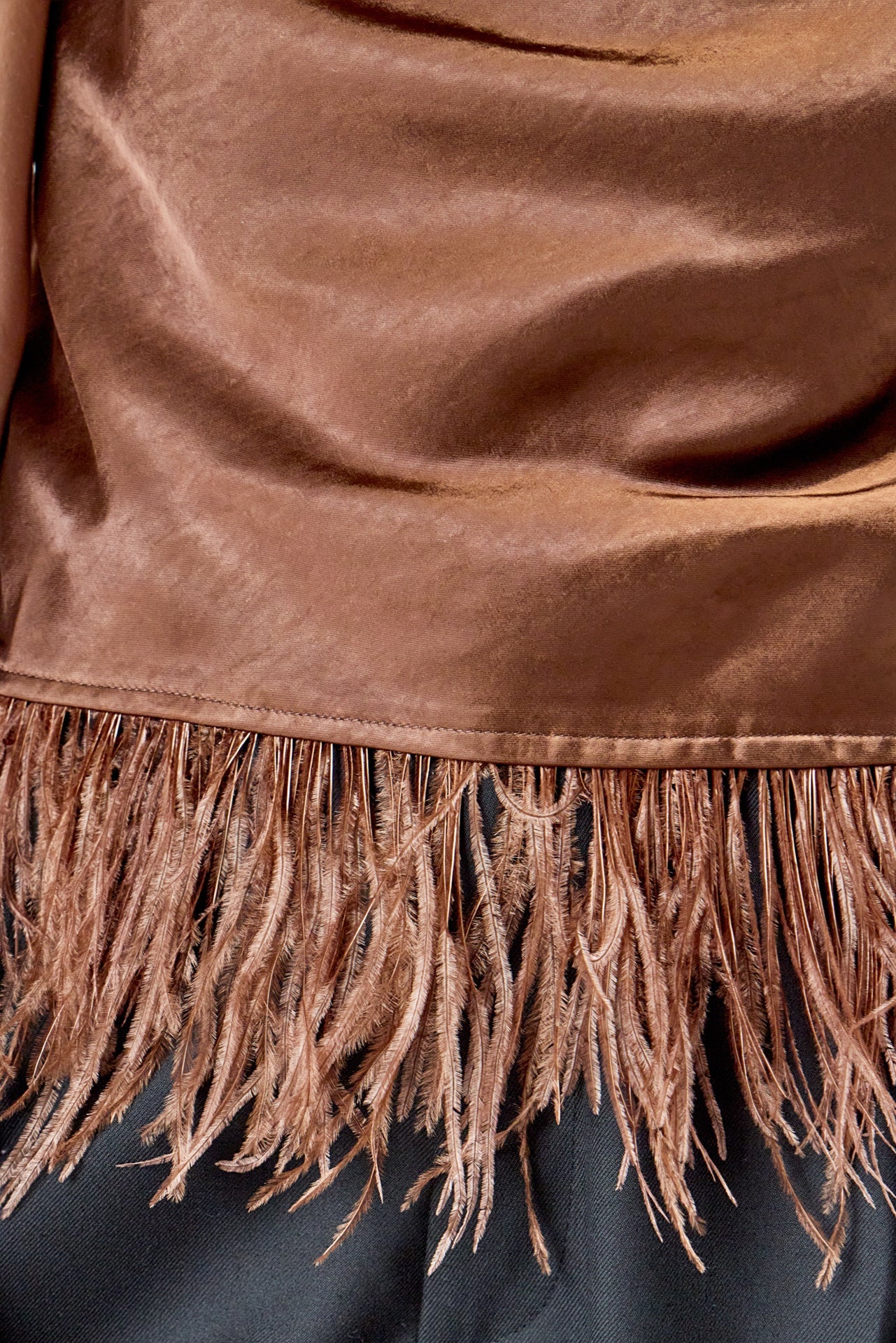 ENDLESS ROSE - Satin Cowl Neck Top with Feather - TOPS available at Objectrare