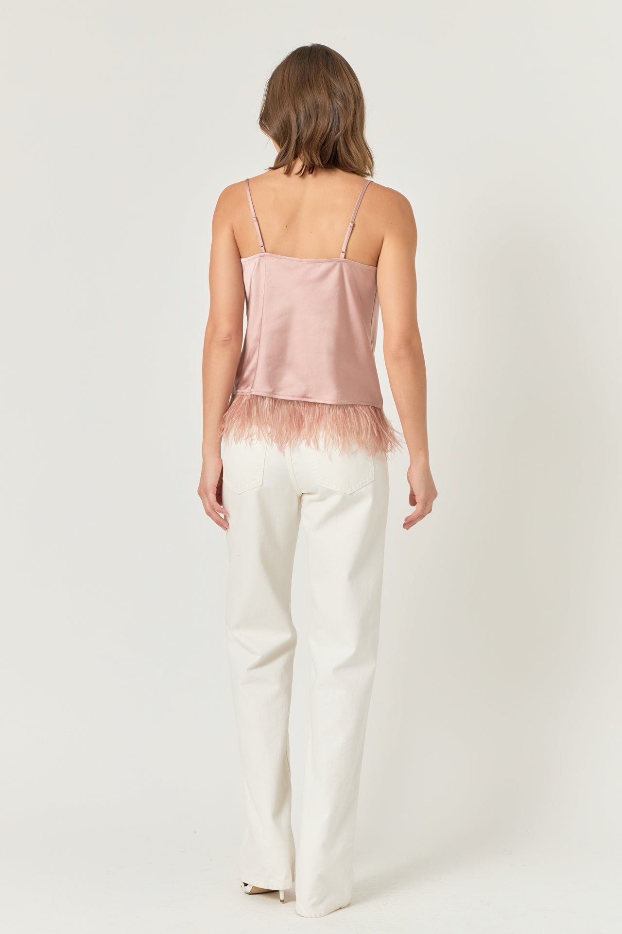 ENDLESS ROSE - Satin Cowl Neck Top with Feather - TOPS available at Objectrare