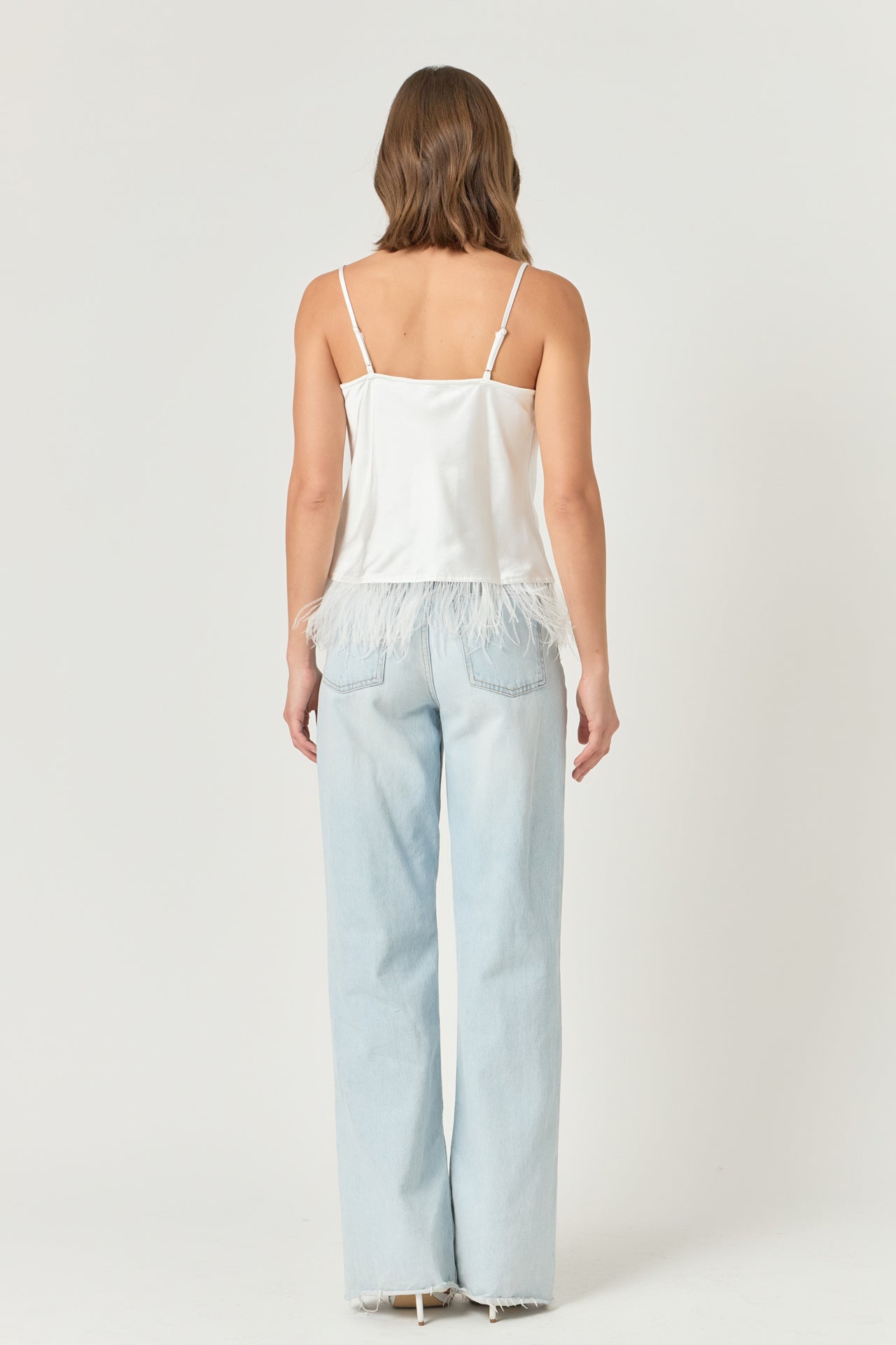 ENDLESS ROSE - Satin Cowl Neck Top with Feather - TOPS available at Objectrare