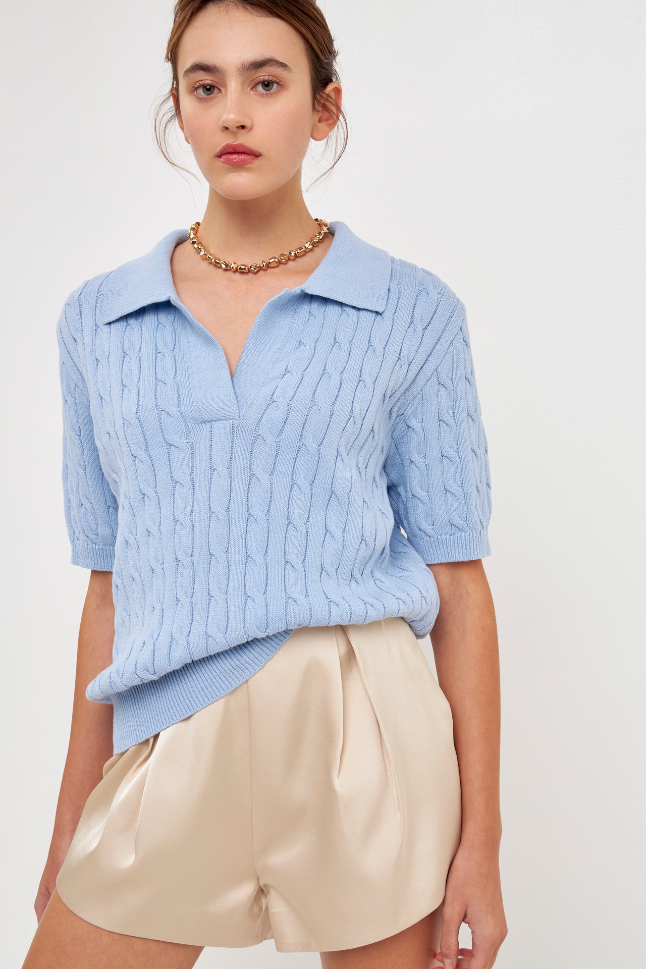 GREY LAB - Cable Knit Polo Top - TOPS available at Objectrare