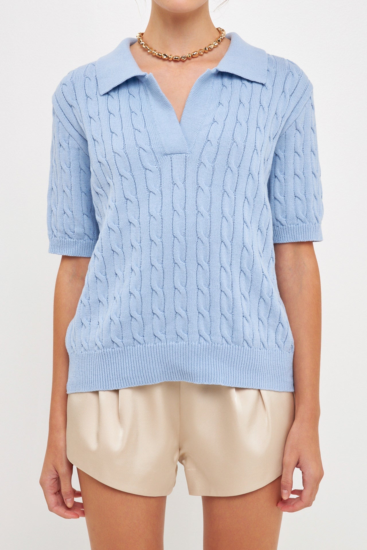 GREY LAB - Cable Knit Polo Top - TOPS available at Objectrare