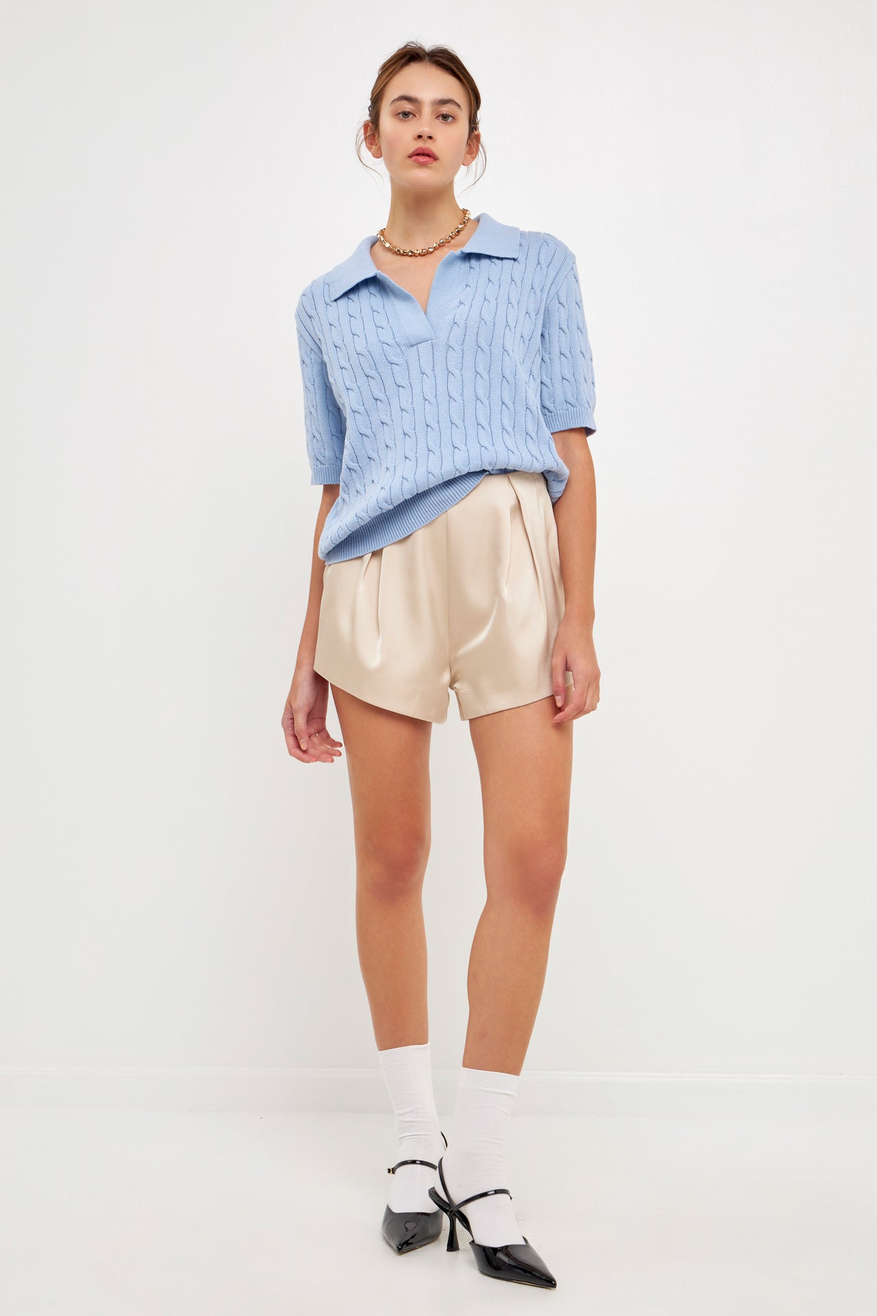 GREY LAB - Cable Knit Polo Top - TOPS available at Objectrare