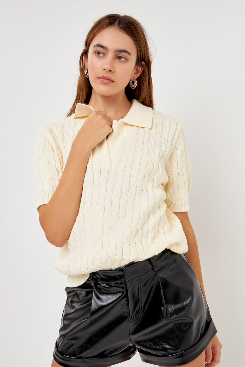 GREY LAB - Cable Knit Polo Top - TOPS available at Objectrare