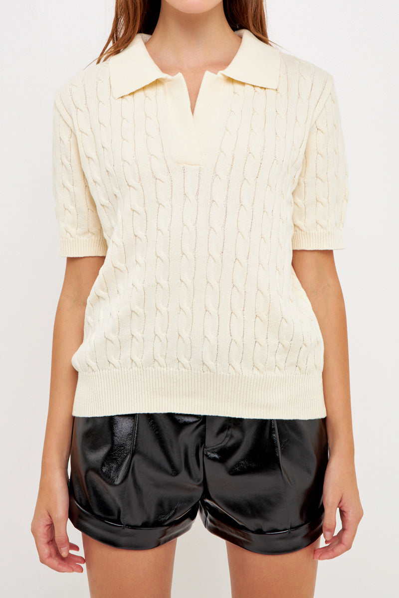 GREY LAB - Cable Knit Polo Top - TOPS available at Objectrare