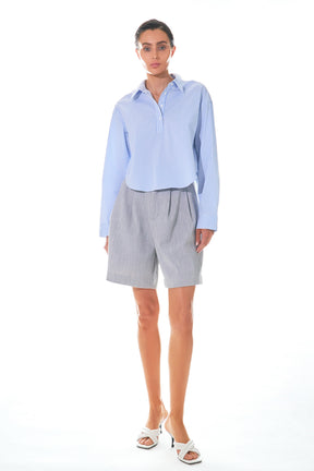 GREY LAB - Pinstripe Cropped Collared Shirt - SHIRTS & BLOUSES available at Objectrare