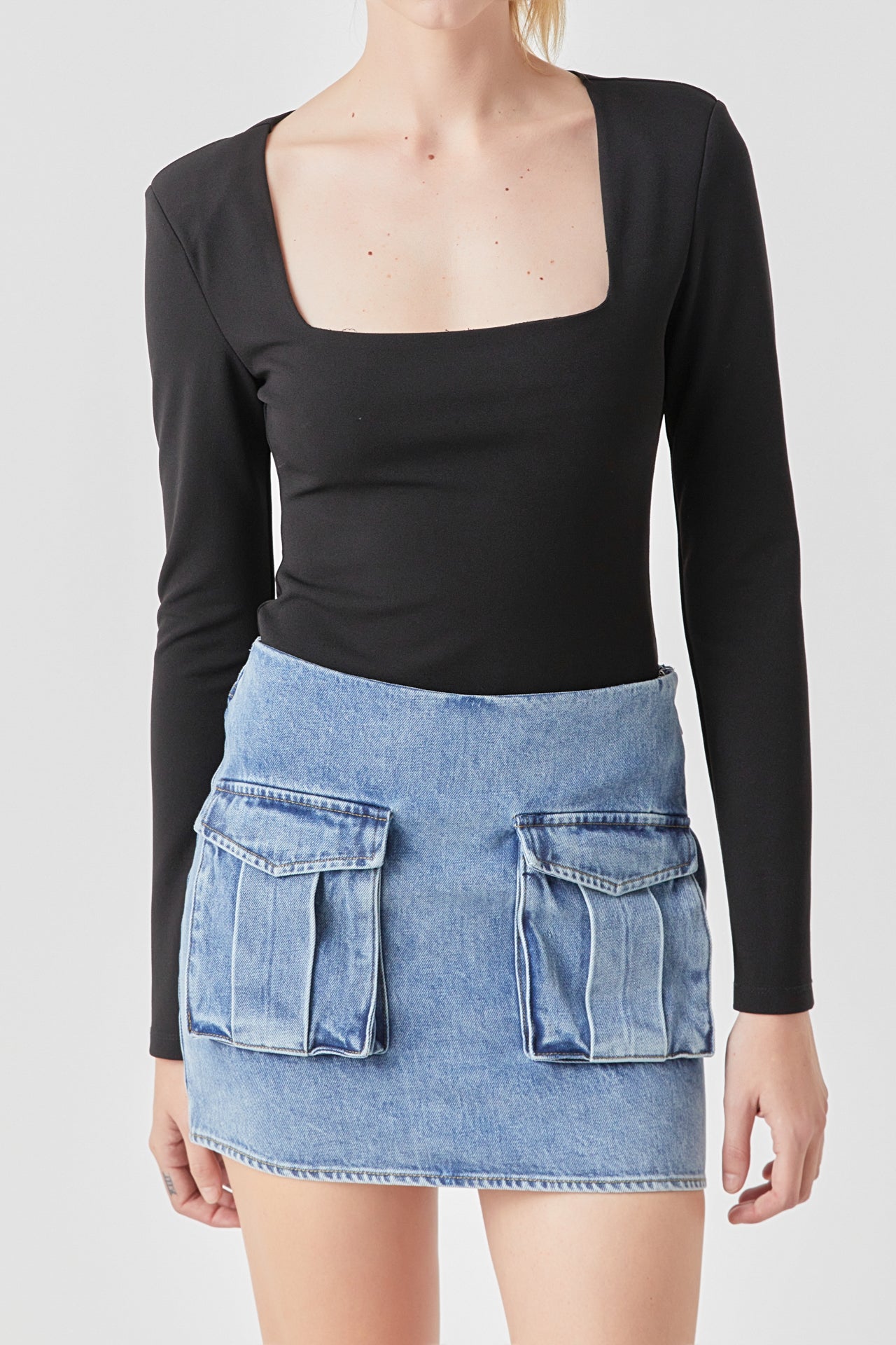 GREY LAB - Square Neck Shoulder Pad Bodysuit - BODYSUIT available at Objectrare