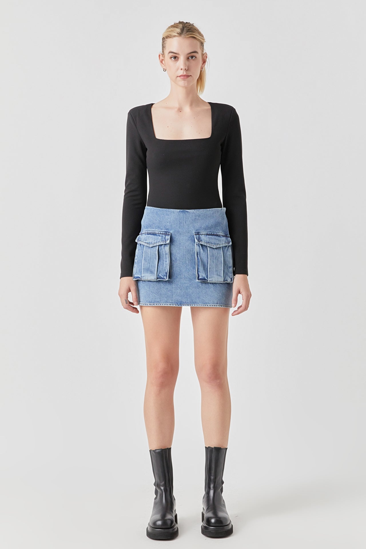 GREY LAB - Square Neck Shoulder Pad Bodysuit - BODYSUIT available at Objectrare