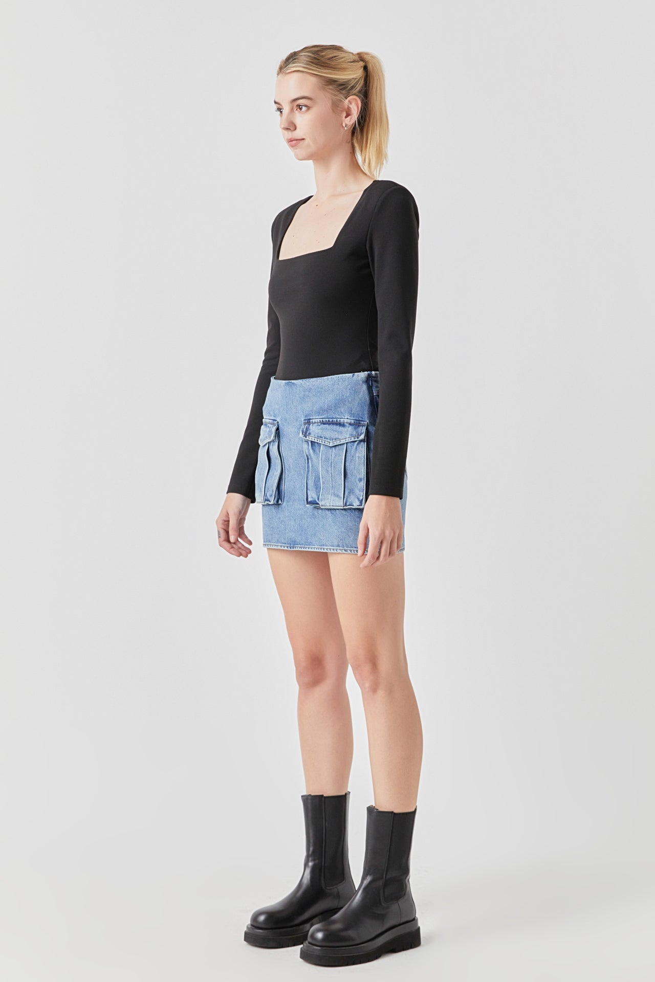 GREY LAB - Square Neck Shoulder Pad Bodysuit - BODYSUIT available at Objectrare