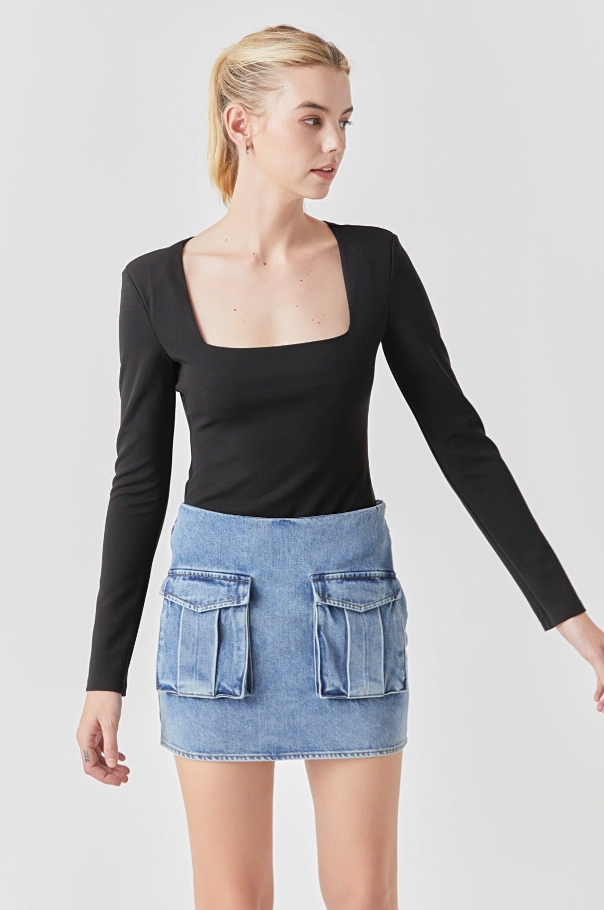 GREY LAB - Square Neck Shoulder Pad Bodysuit - BODYSUIT available at Objectrare