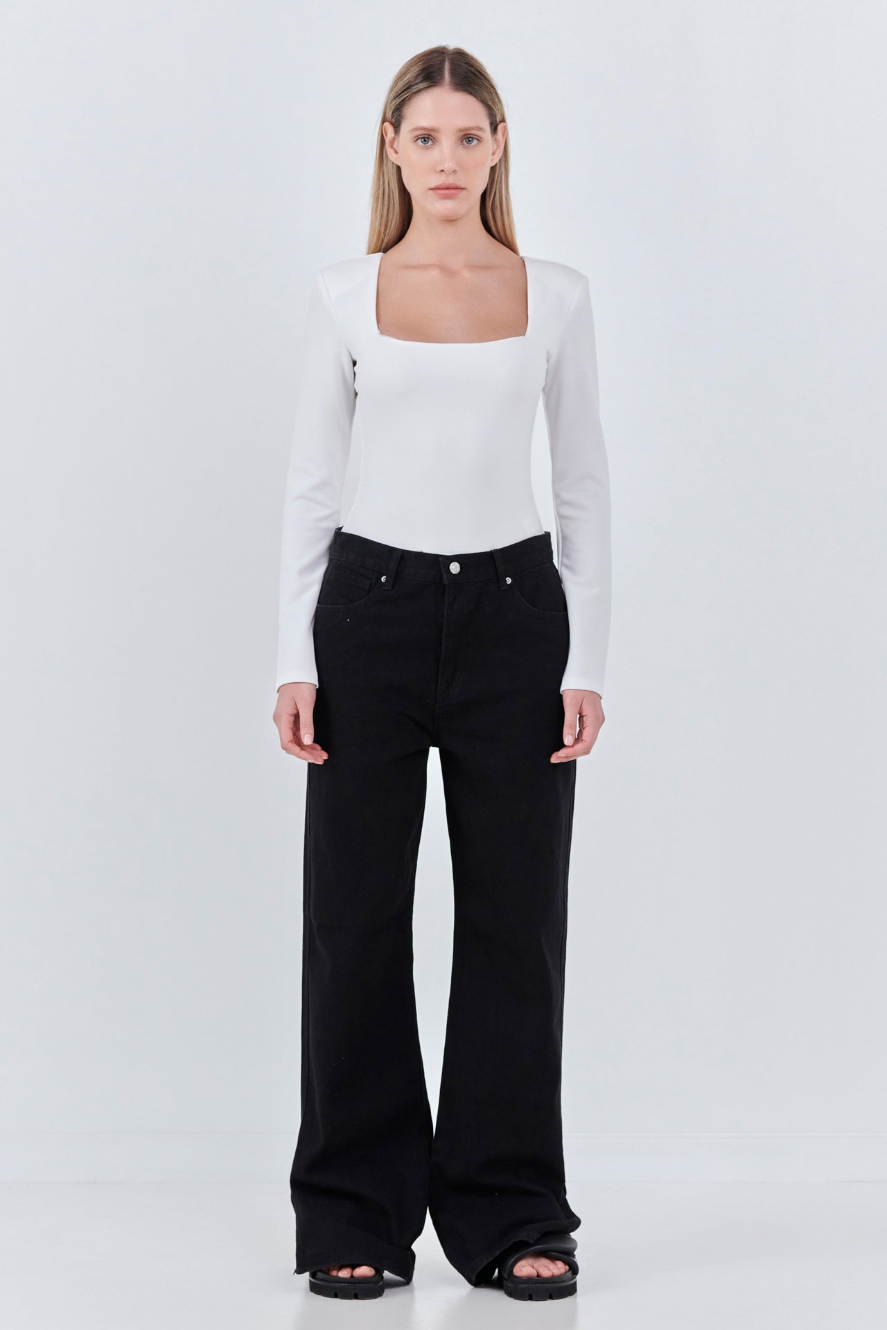 GREY LAB - Square Neck Shoulder Pad Bodysuit - BODYSUIT available at Objectrare