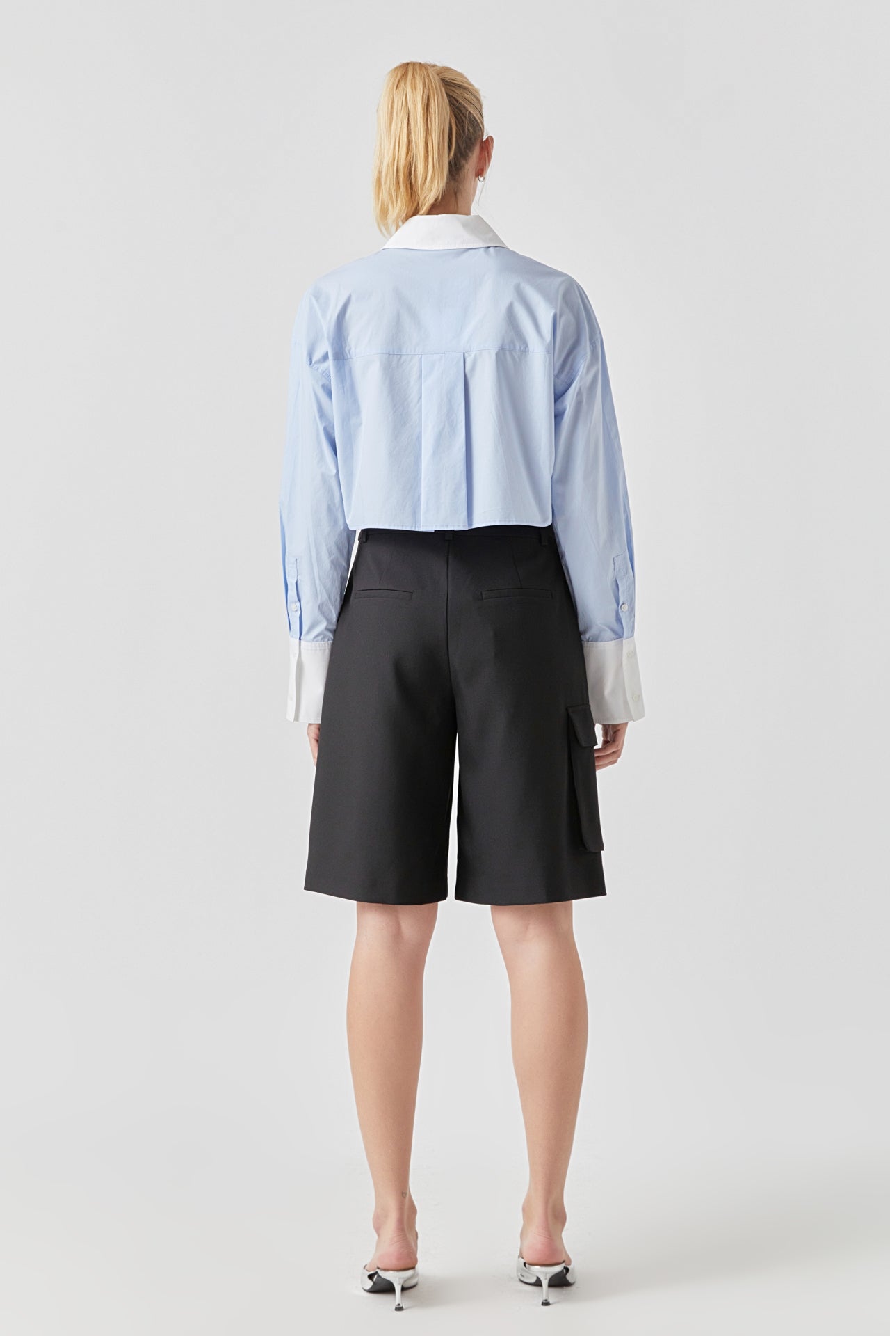 GREY LAB - Cotton Cropped Contrast Shirt - SHIRTS & BLOUSES available at Objectrare