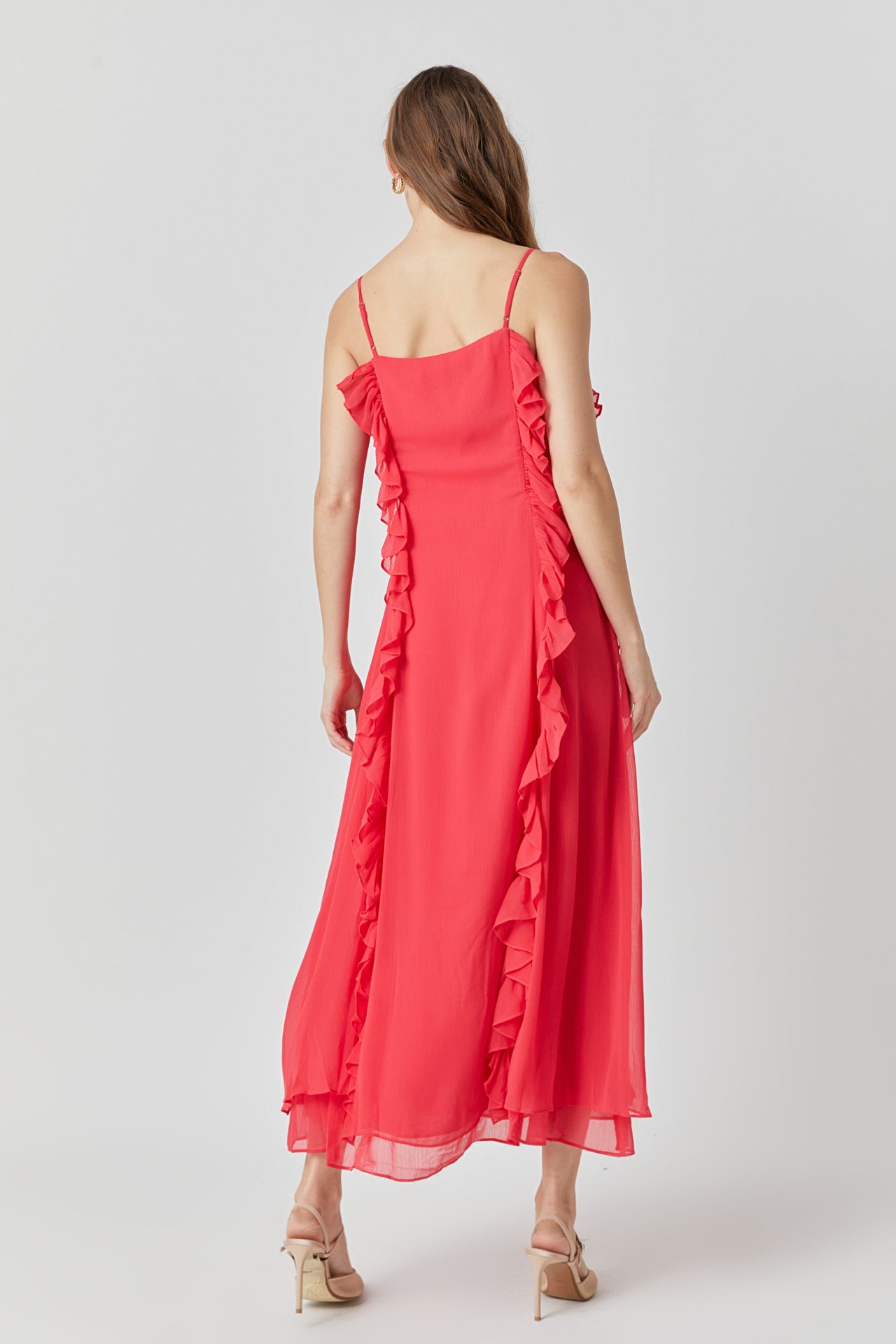 ENDLESS ROSE - Chiffon Ruffled Spaghetti Maxi Dress - DRESSES available at Objectrare