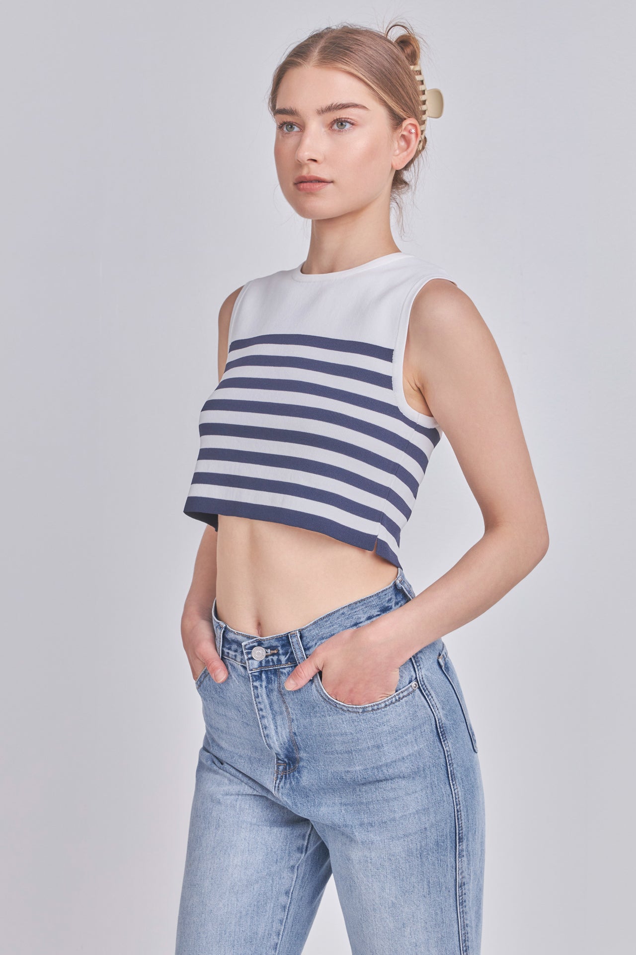 GREY LAB - Striped Knit Sleeveless Top - TOPS available at Objectrare