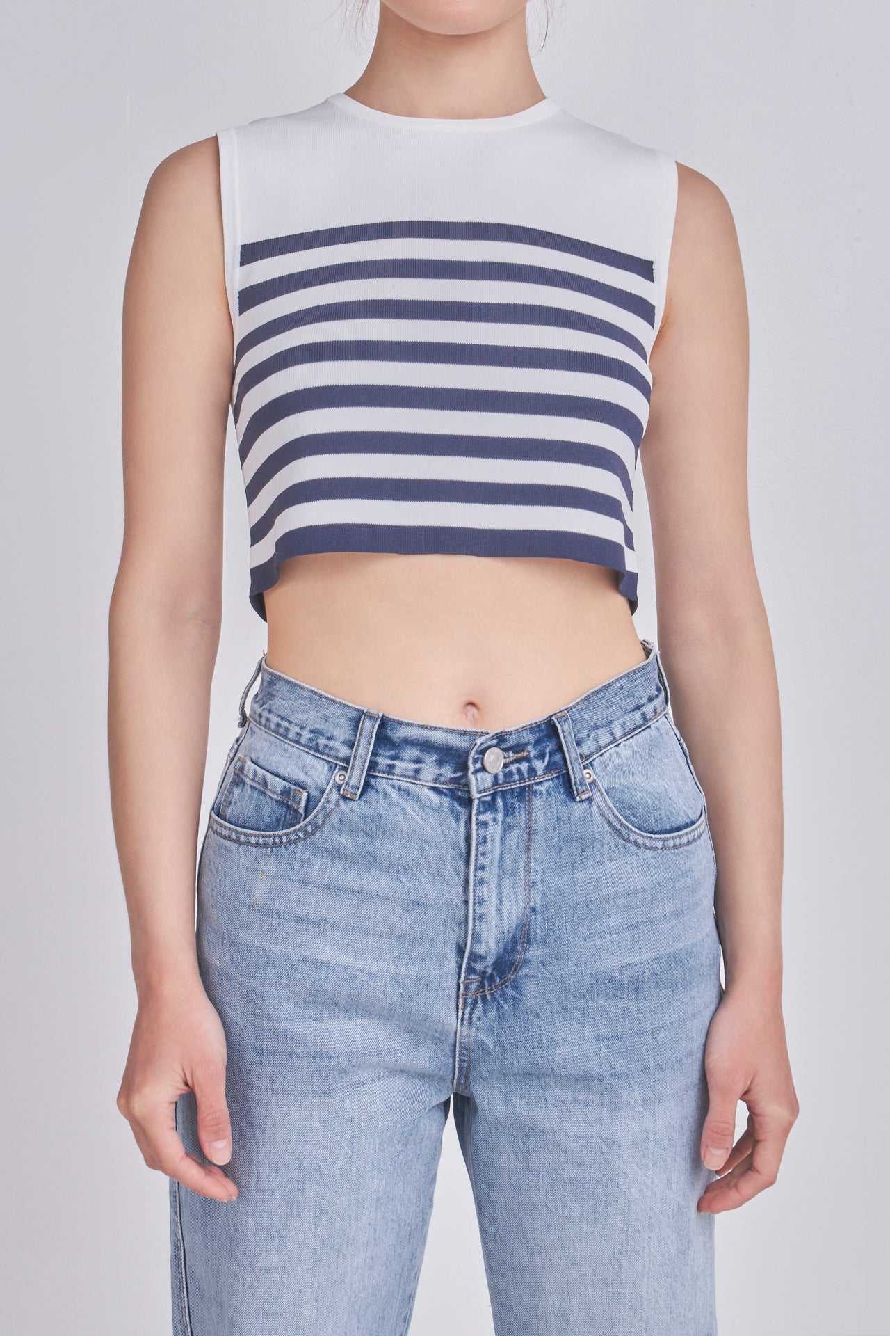 GREY LAB - Striped Knit Sleeveless Top - TOPS available at Objectrare